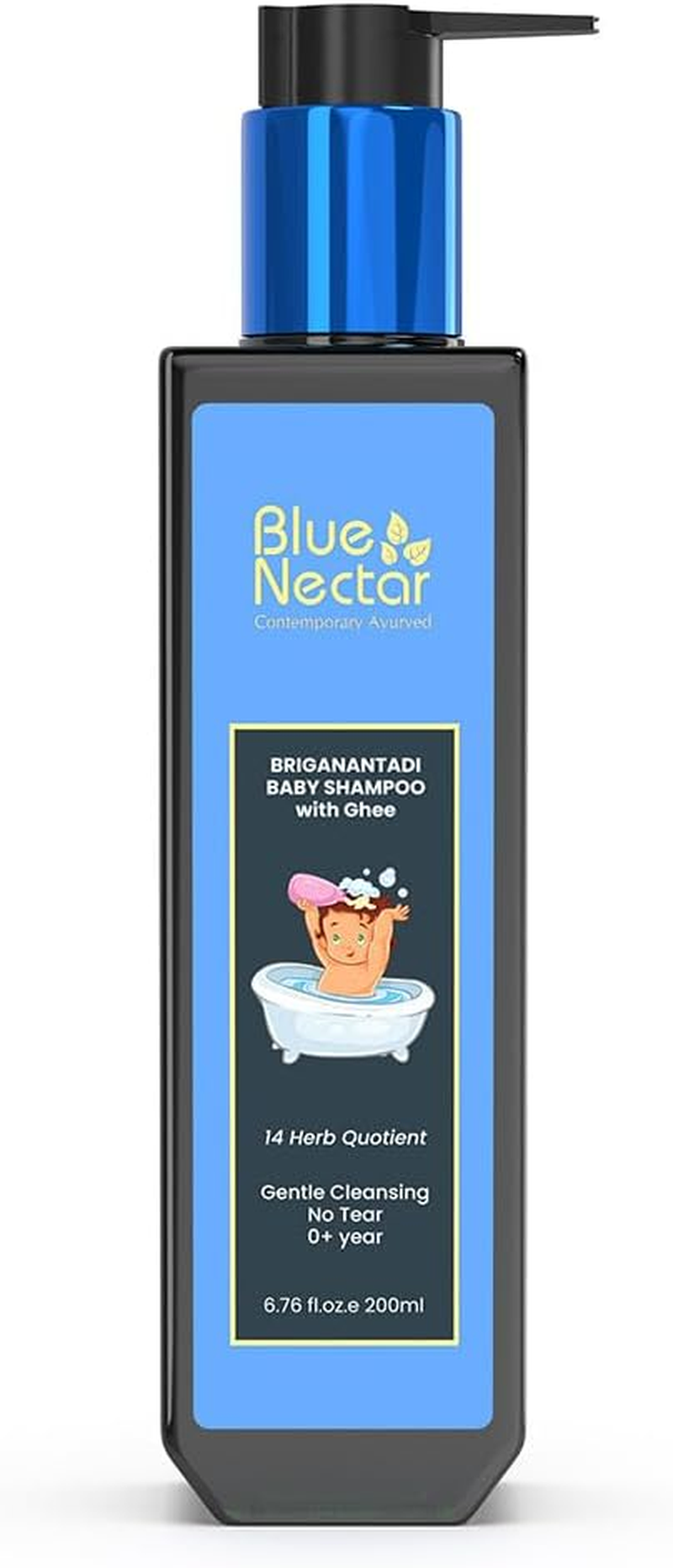 Blue Nectar Baby Shampoo with Natural Ghee for Gentle Cleansing | No Tear Formula | 0+ Year | for Dry & Sensitive Skin (200Ml, 14 Herbs) image number 2