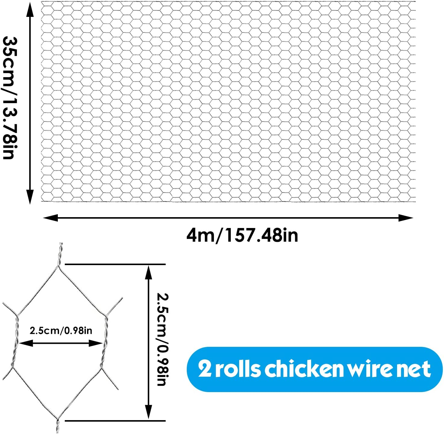 13.78 X 157.48 Inch Galvanized Hexagonal Wire Mesh Lightweight Metal Hexagonal Wire Netting for Craft Projects, Home Use and Gardening W200031 image number 5