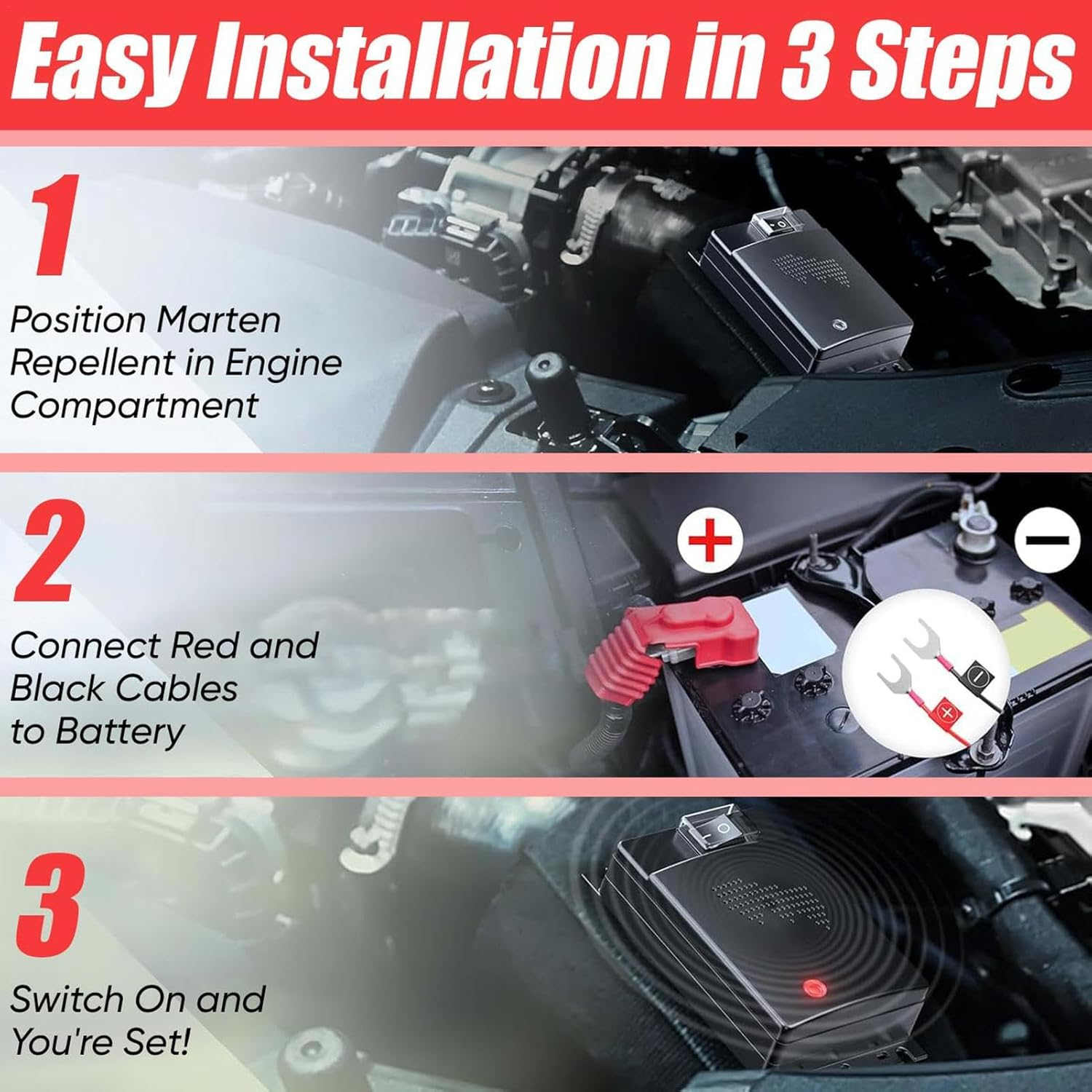 Keep Animals Away from Car | Ultrasonic Raccoon Repeller for Car Engines - Ultrasonic Small Animal Control, Connection to 12V Car Battery image number 6