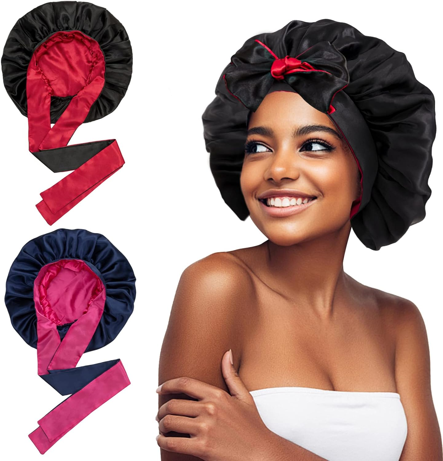 Satin Bonnet Silk Bonnet Hair Bonnet for Sleeping Large Bonnet for Women Reversible Bonnet Tie Band for Natural Curly Hair