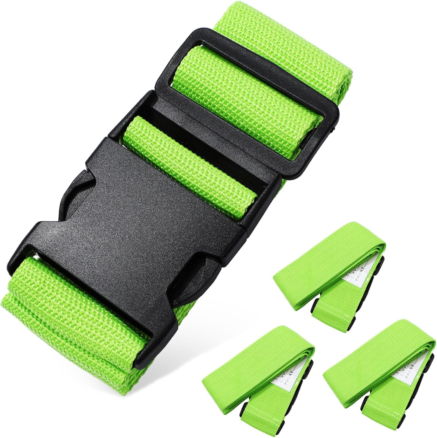 NUOBESTY 4Pcs Fluorescent Green Luggage Straps for Suitcase Polypropylene Buckle Belts Adjustable Travel Packing Secure Reinforcement Bands for Easy Identification and Opening Protection image number 3