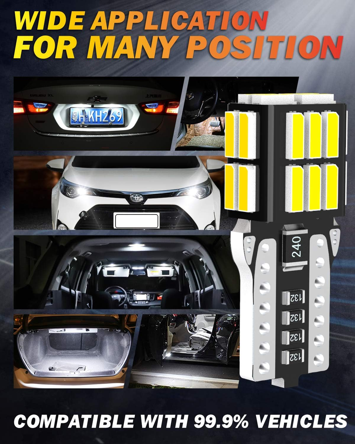 W5W T10 501 LED Bulb, OUSHI Canbus Error Free 194 168 2825 12V 6500K Xenon White Replacement for Car Interior Side Dome Number Plate Parking Reserve Light(Pack of 10) image number 6