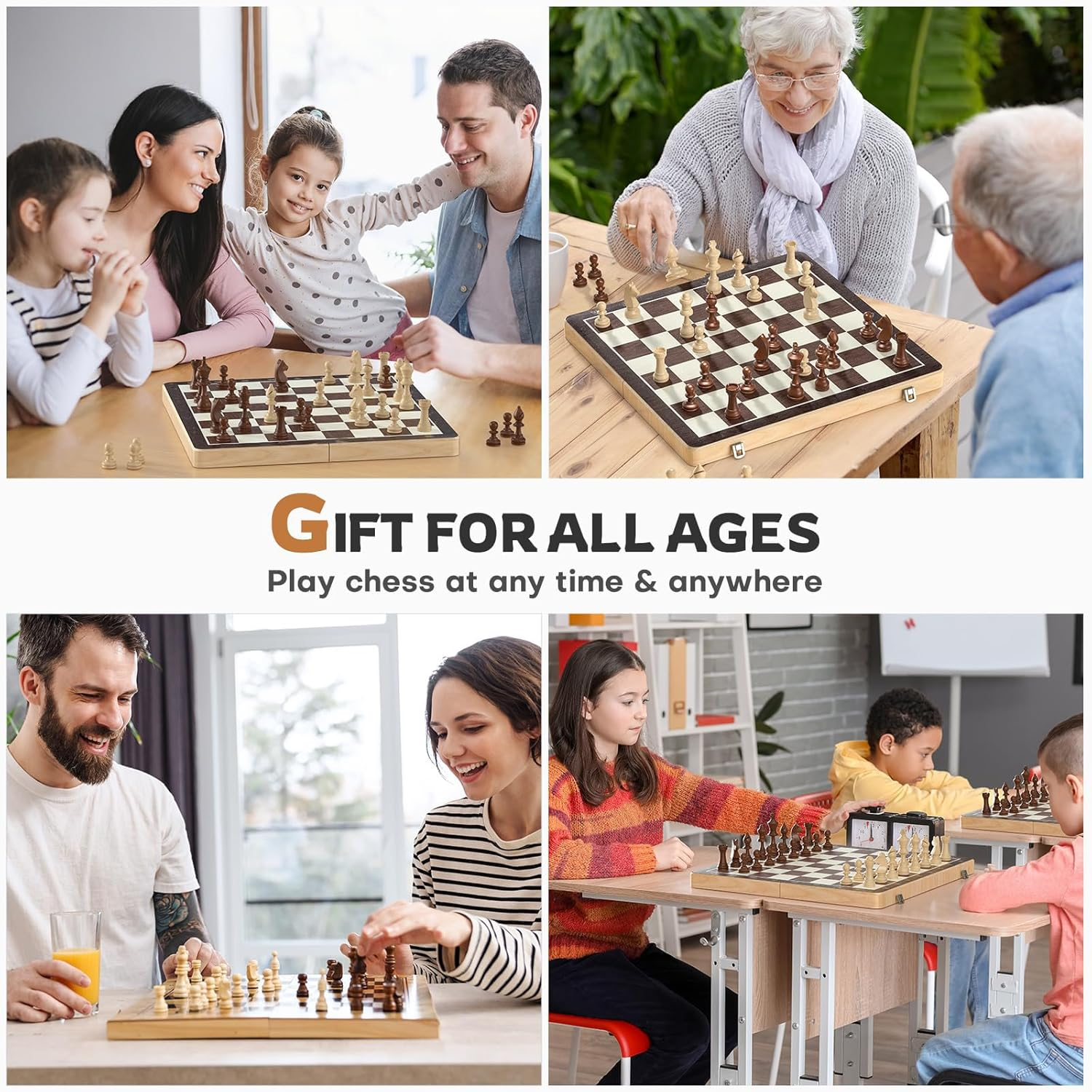 Chess Board Set with Checkers - 15.35" Wooden Chess Board Game Travel Chess for Adults & Kids, Chess Gift Toys for Boys Girls (15.35&ldquo;) image number 4