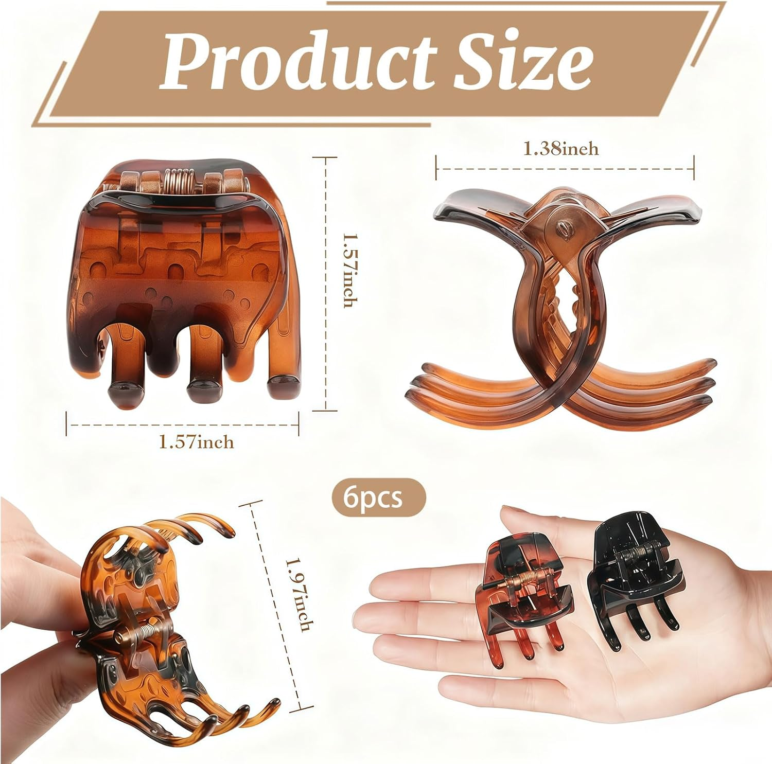 Xanthelle Hair Clips Ladies, 6 Piece Hair Clamps Small, Hair Clip for Thin Hair, Hair Clamps Women, 1.38 Inch Small Claw Clips, Non-Slip image number 4