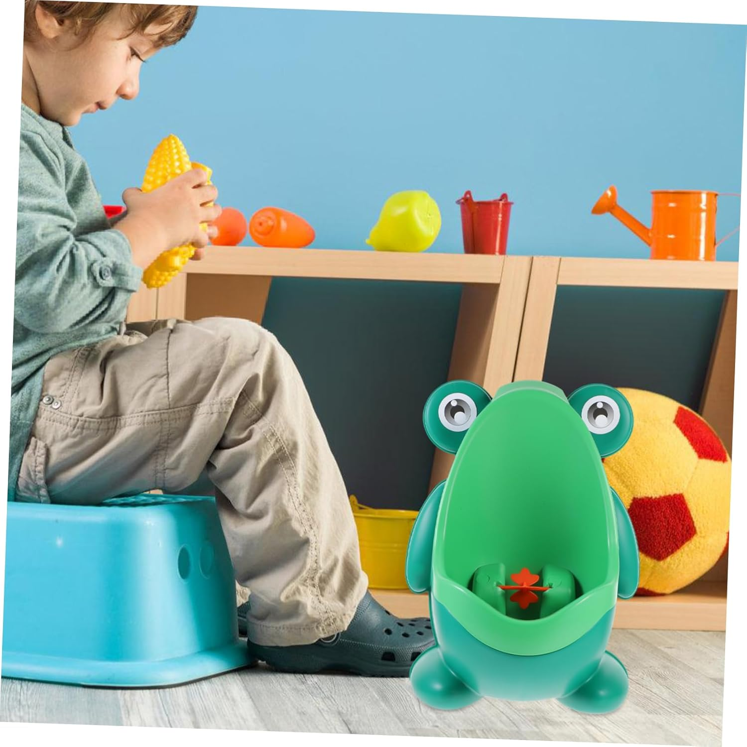 Ibasenice Cartoon Frog Boy Urinal Potty Training Toilet for Toddlers, Wall-Mounted Portable Green Plastic Pee Training Tool for Boys, Baby Potty Trainer Suitable for Home Use Random Style
