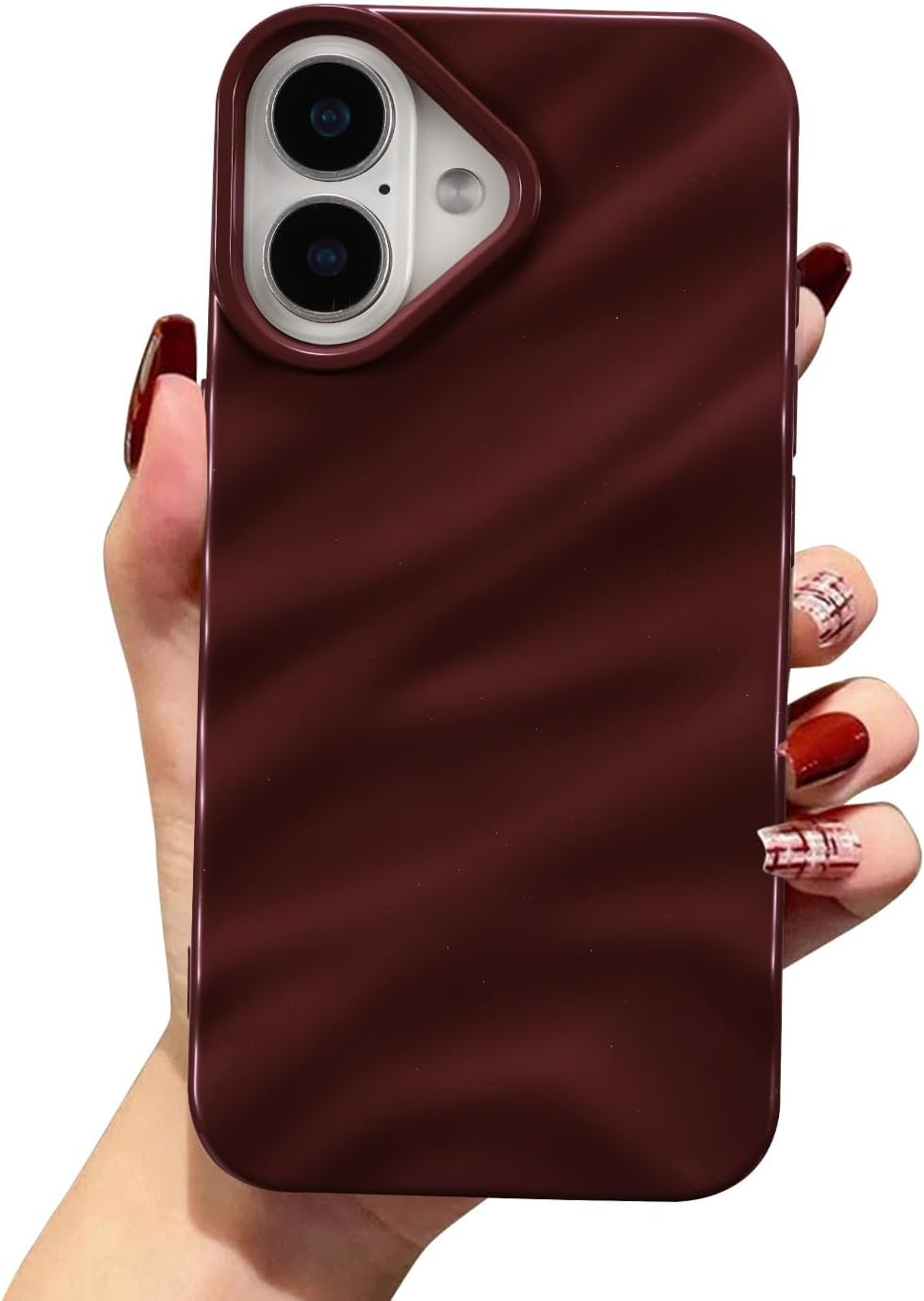 Cute Case for Iphone 16 6.1 Inch, Slim Wave Water Ripple Pattern Case for Girls Women & Men, Luxury Soft TPU Shockproof Protective Cover for Iphone 16-Wine Red image number 7