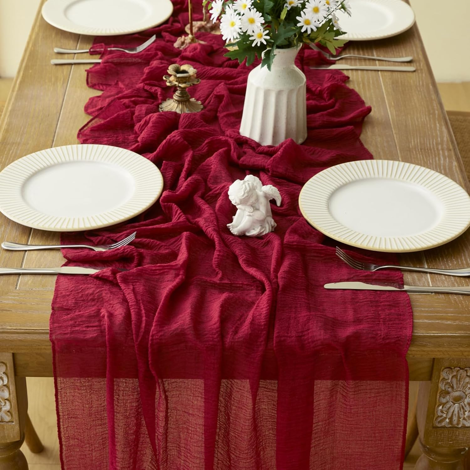 Terracotta Table Runner Christmas Cheesecloth Gauze 10 FT Rustic Burnt Orange Cheese Cloth for Wedding Baby Bridal Shower Friendsgiving Party Sheer Winter Home Decorations (Terracotta, 1 Pack)