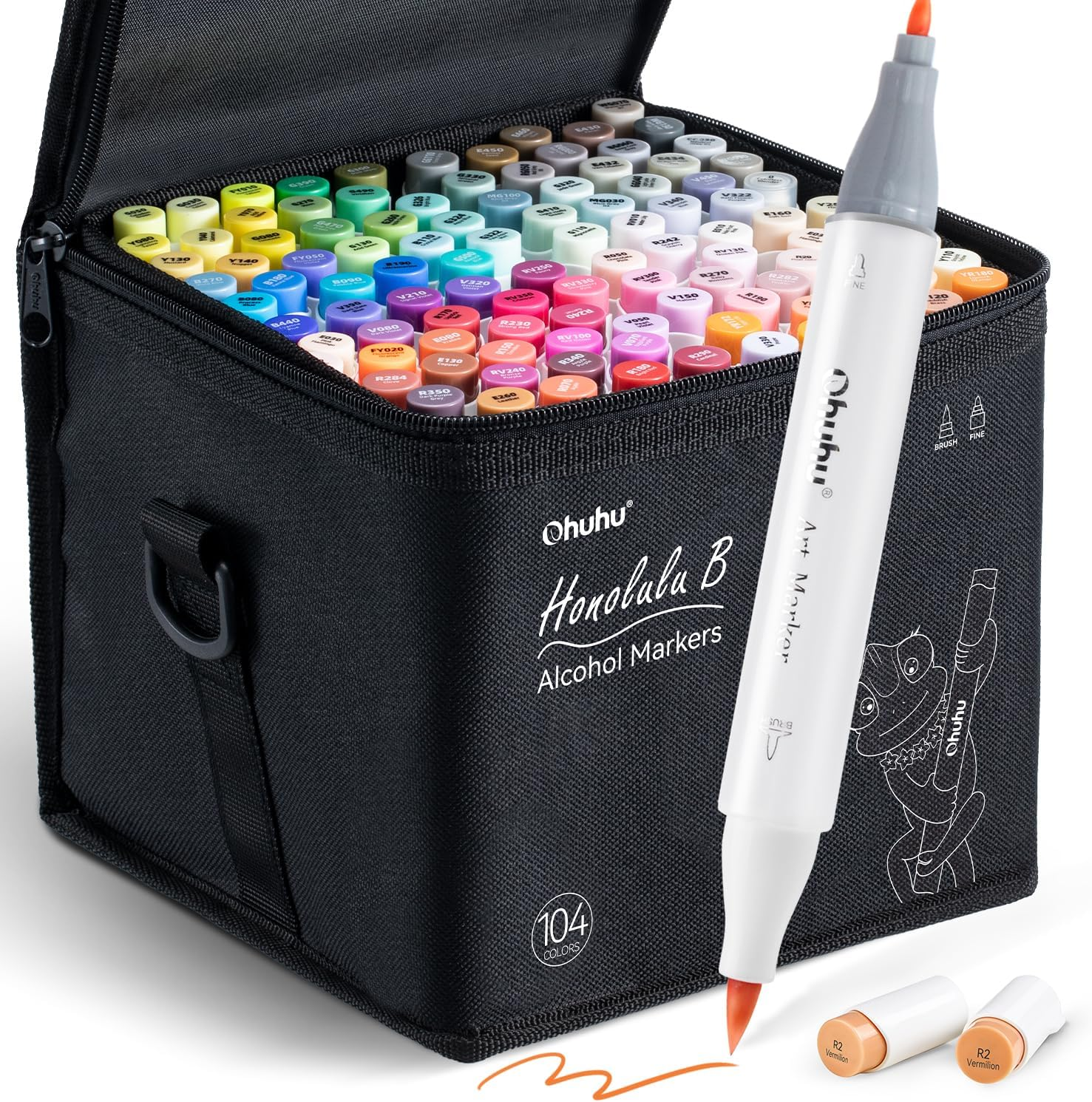 Ohuhu Alcohol Markers Brush Tip - 104-Color Art Marker Set for Artists - Honolulu B Series - Double Tipped Alcohol Based Art Markers for Adults Coloring Sketching Illustration - Dual Tip Brush & Fine image number 5