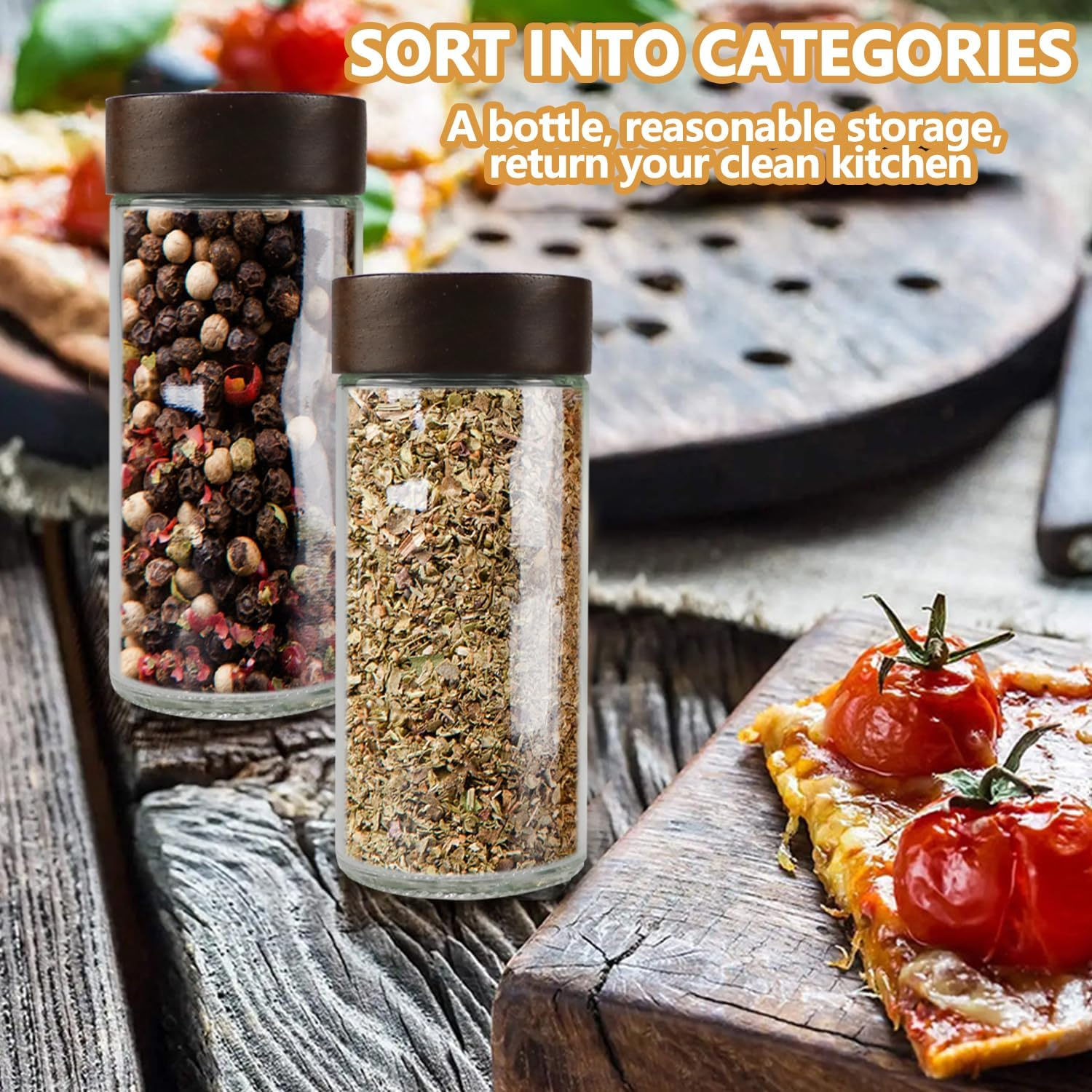 Necomi 24Pack Spice Jars with Labels & Bamboo Lids，120Ml/4Oz Kitchen Glass Spice Jars, Spice Containers with Shaker Lids, Label, Pen, Brush, Silicone Funnels (24Pcs) image number 3