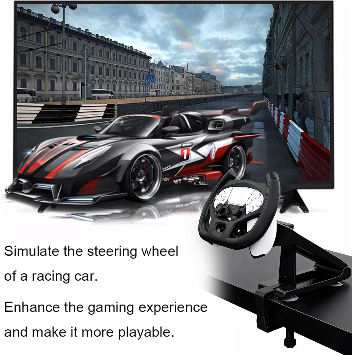 PS5 Gaming Racing Wheel for PS5/PS5 Edge Controllers, Meagadream Steering Wheel Stand with 4 Table Suction Cup & Upgraded Bolt Base for Playstation 5 Dualsense|Edge Controller Accessories