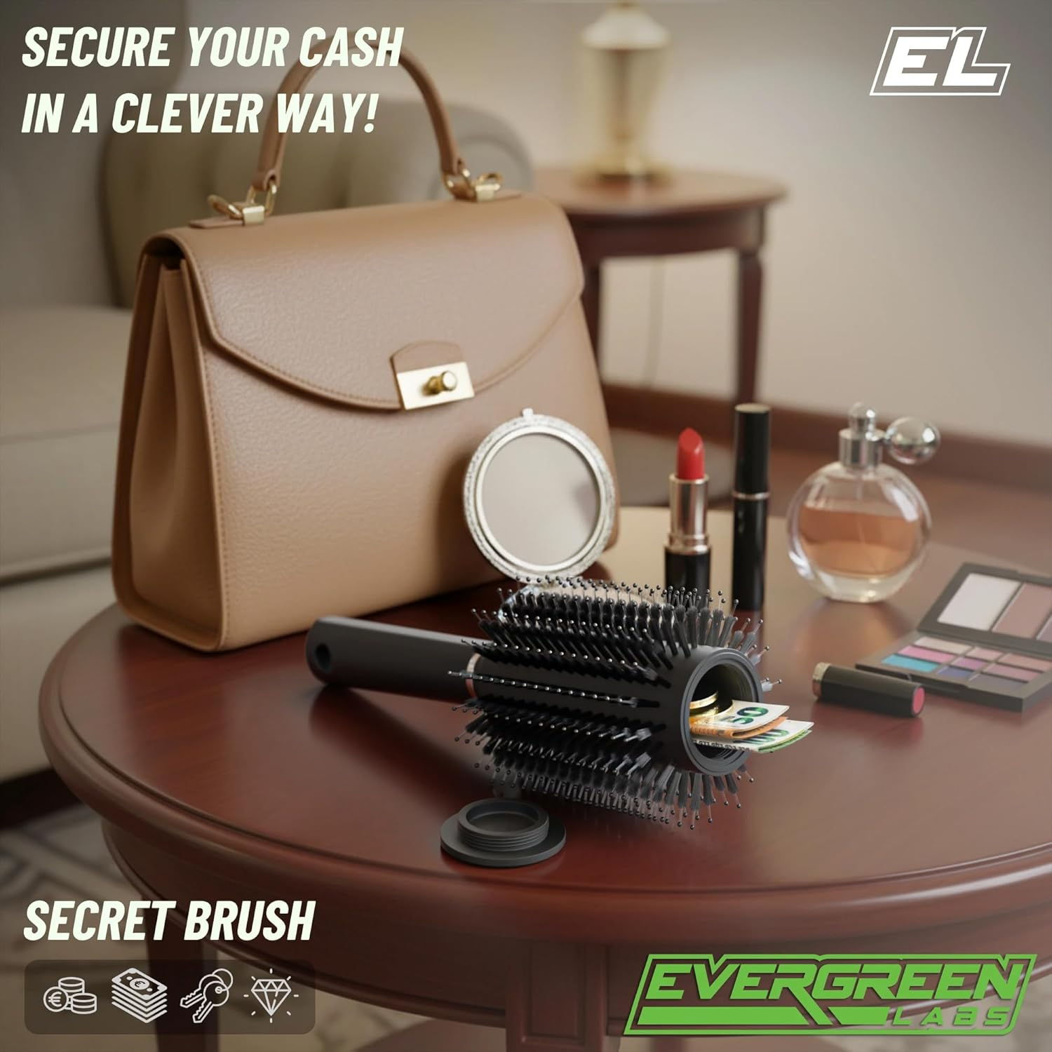 Evergreen Labs Travel Hair Brush with Secret Hideaway. Perfect as a Money Hiding Place for Home or as a Discreet Key Hiding Place on the Go image number 3