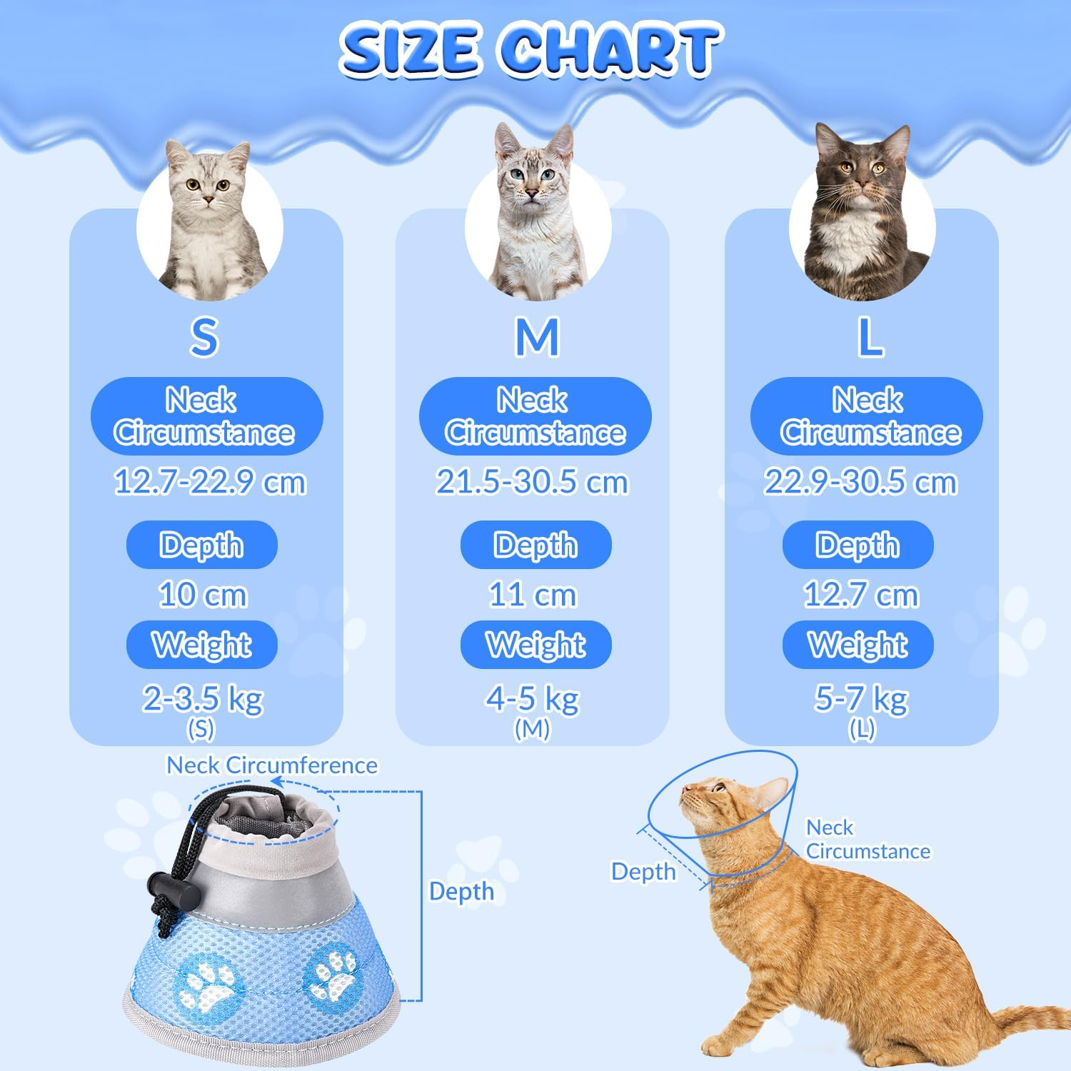 Slowton Cat Recovery Collar - Protective Adjustable Elizabethan Recovery Collars anti Licking Wounds Cute Comfortable Lightweight Pet Cone Collar for Cats Puppy Small Dogs Pets Animals after Surgery image number 7