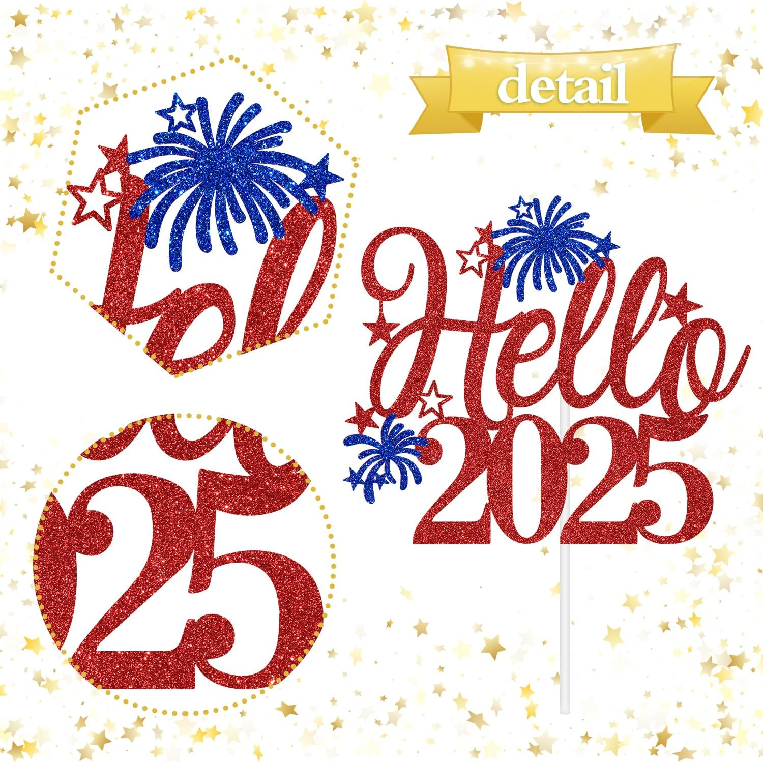 Hello 2025 Cake Topper, Happy New Year Cake Decor, Cheers to 2025/Goodbye 2024 Welcome 2025, Happy 2025 New Year&rsquo;S Eve Party Decoration Supplies image number 3