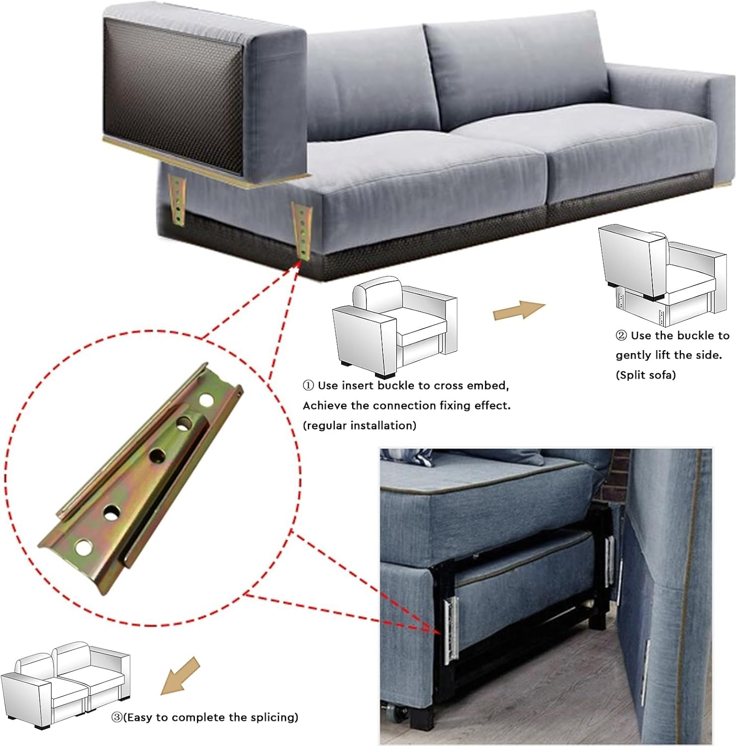 4Pcs Furniture Connectors Sectional Sofa Connector, Diagonal Bolts, Sofa Fixing Bolts, Interlocking Sofa Connector Bracket, Bed Frame Accessories for Sofas & Modular Furniture (Gold Color, 12Cm) image number 1