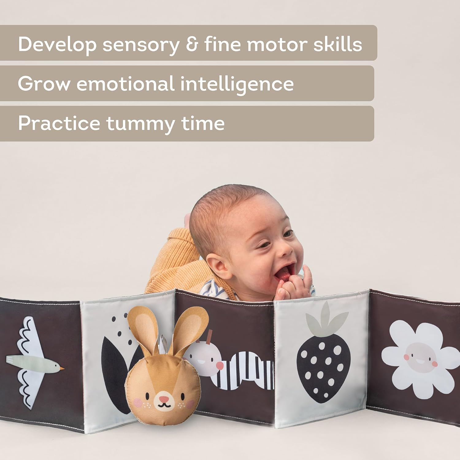 Taf Toys Bunny Pram Book & Toy Set | High Contrast Black & White Infant Visual Stimulation | Soft Fabric for Newborn Cognitive Development | Baby Essential Montessori Toy for 0-6 Months image number 2