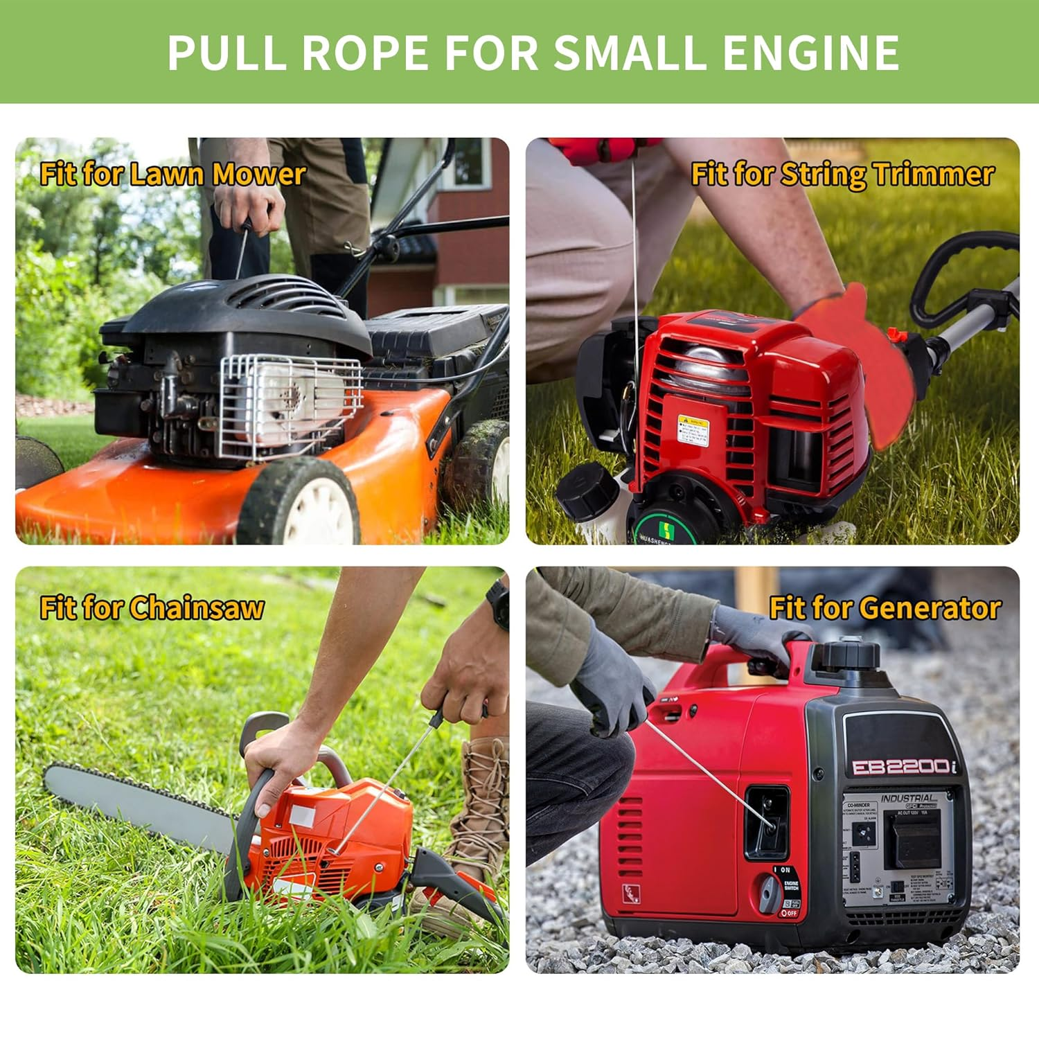 4-Pack Pull Cord 3.9 Ft with Recoil Starter Handle, 4.0Mm Pull Start Rope Fit for Honda GX160 GX200 GX240 GX270 GX340 GX390, Pull Starter for Lawn Mower, String Trimmer, Generators, Small Engines image number 5