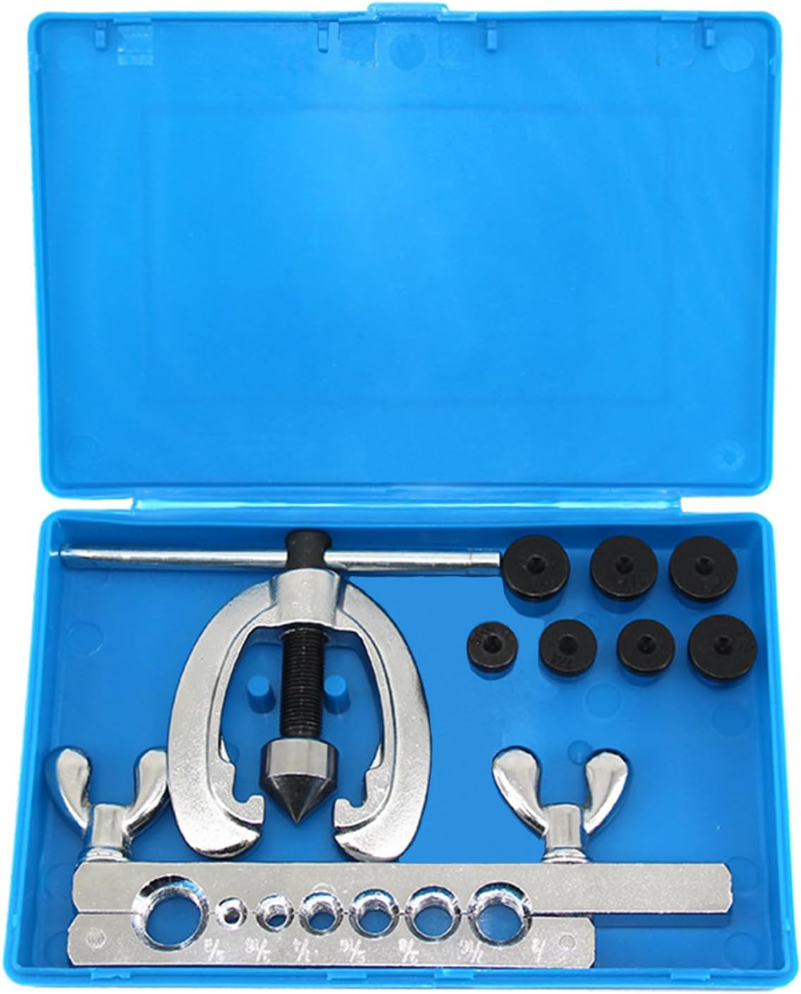 Maizoon Flaring Tools Set 7-Hole Bar 9Pcs Double Flaring for Copper Aluminum Soft Steel Brake Line and Brass Tubing with Storage Case for 3/16",1/4",5/16",3/8",7/16",1/2",5/8" O.D. Tubing Blue