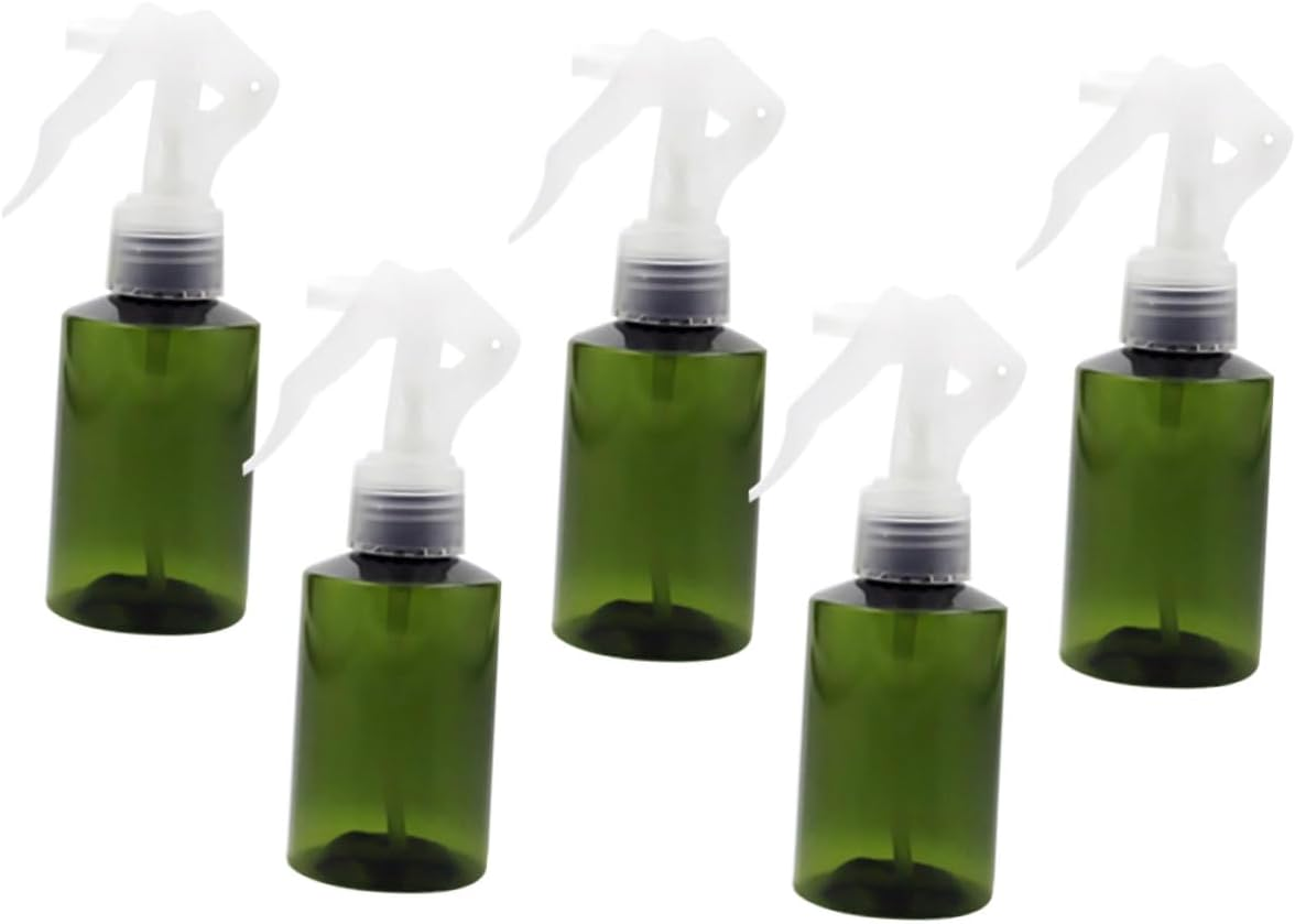 PAMINGONO 5Pcs 100Ml Plastic Spray Bottles Fine Mist Sprayer, One-Hand Pressure Dispensing Trigger, Green Square Subpackaging Bottles for Travel and Home Use
