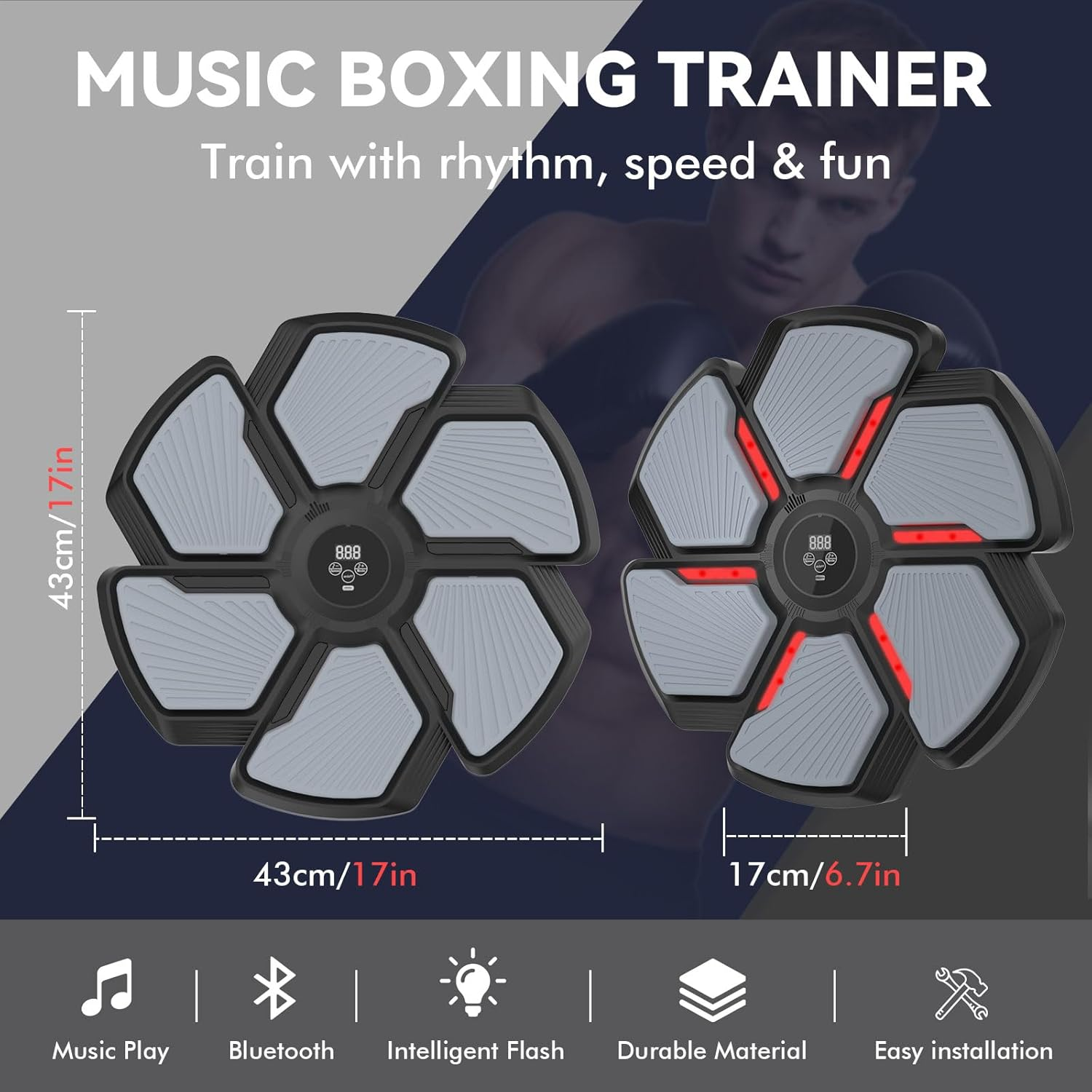 Music Boxing Machine Wall Mounted, Bluetooth Punching Trainer with LED Display, 9 Modes & 9 Speeds, Boxing Gloves Included, Music Punching Machine for Adults & Teens, Home Gym Reflex Workout Equipment image number 5