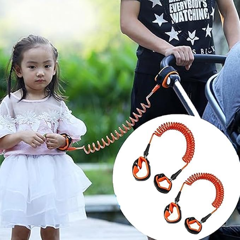 Fabselection 2 Pcs Anti-Loss Wrist Belt, 1.5 M Safety Anti-Lost Walking Hand Strap, 360&deg; Rotating Elastic Safety Wire Rope, Removable Bracelet with Safety Lock (Orange)