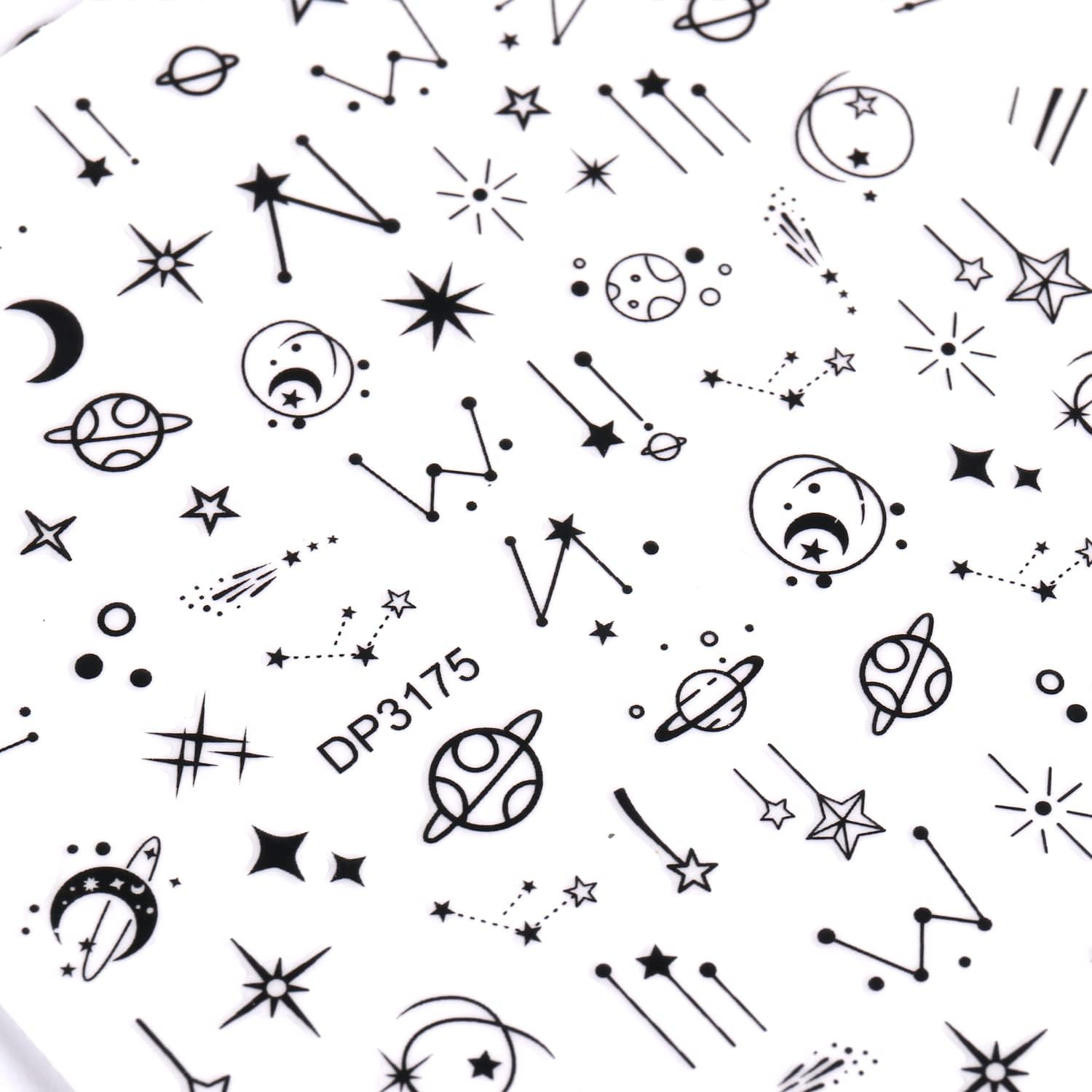 12 Sheets Black Metallic Geometric Line Nail Art Stickers Decals Self Adhesive Pegatinas Para U&ntilde;as Star Moon Love Heart Smiley Patterns DIY Design Nail Decoration for Women Girls - Black,Gold image number 2