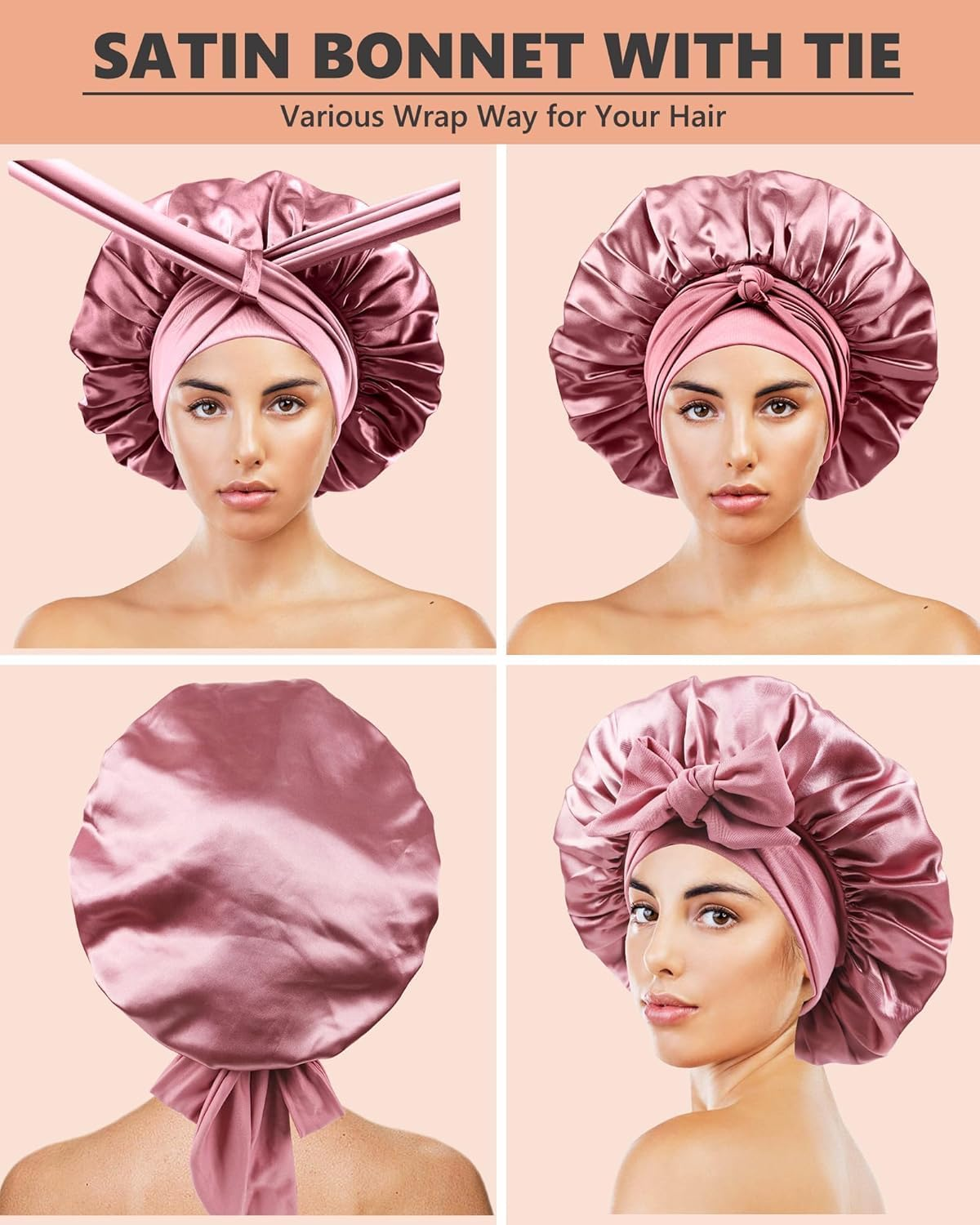 Double Layer Ribbon Wide Edge Polyester Nightcap Bow Imitation Silk Beauty Hair Care Cap Headscarf Cap image number 3