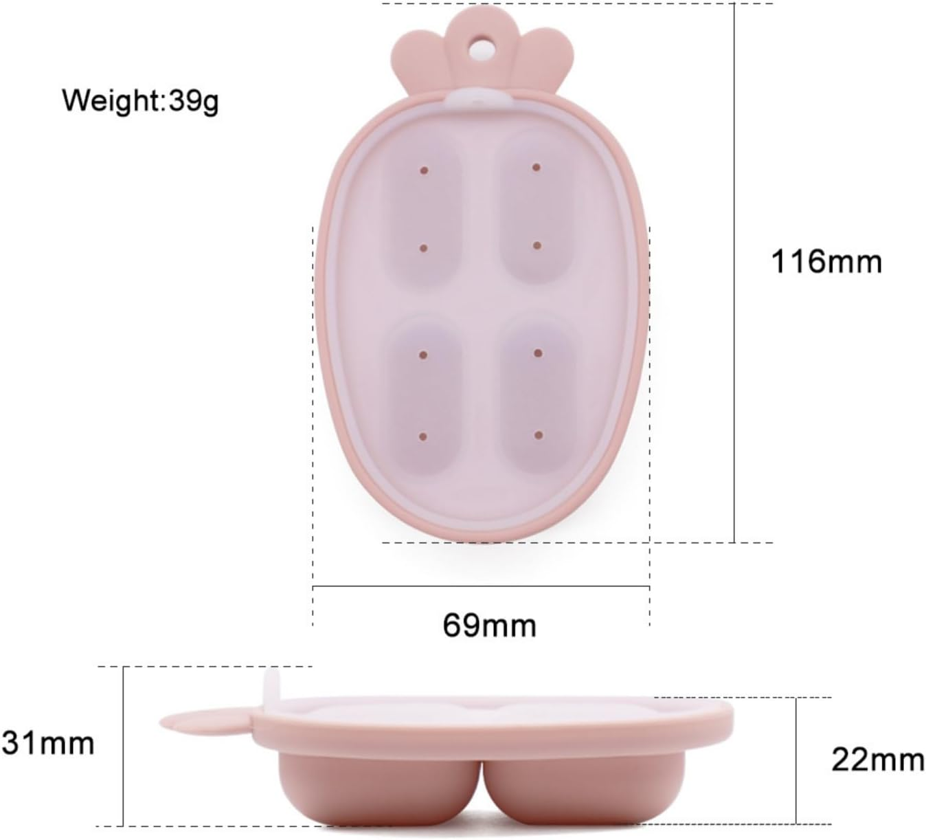 Bunny Food Freezer Tray and Fruit Feeder Combo, Breastmilk Popsicle Molds for Baby Cooling Relief, BPA Free Silicone Teether for Newborn Babies (Pink) image number 1