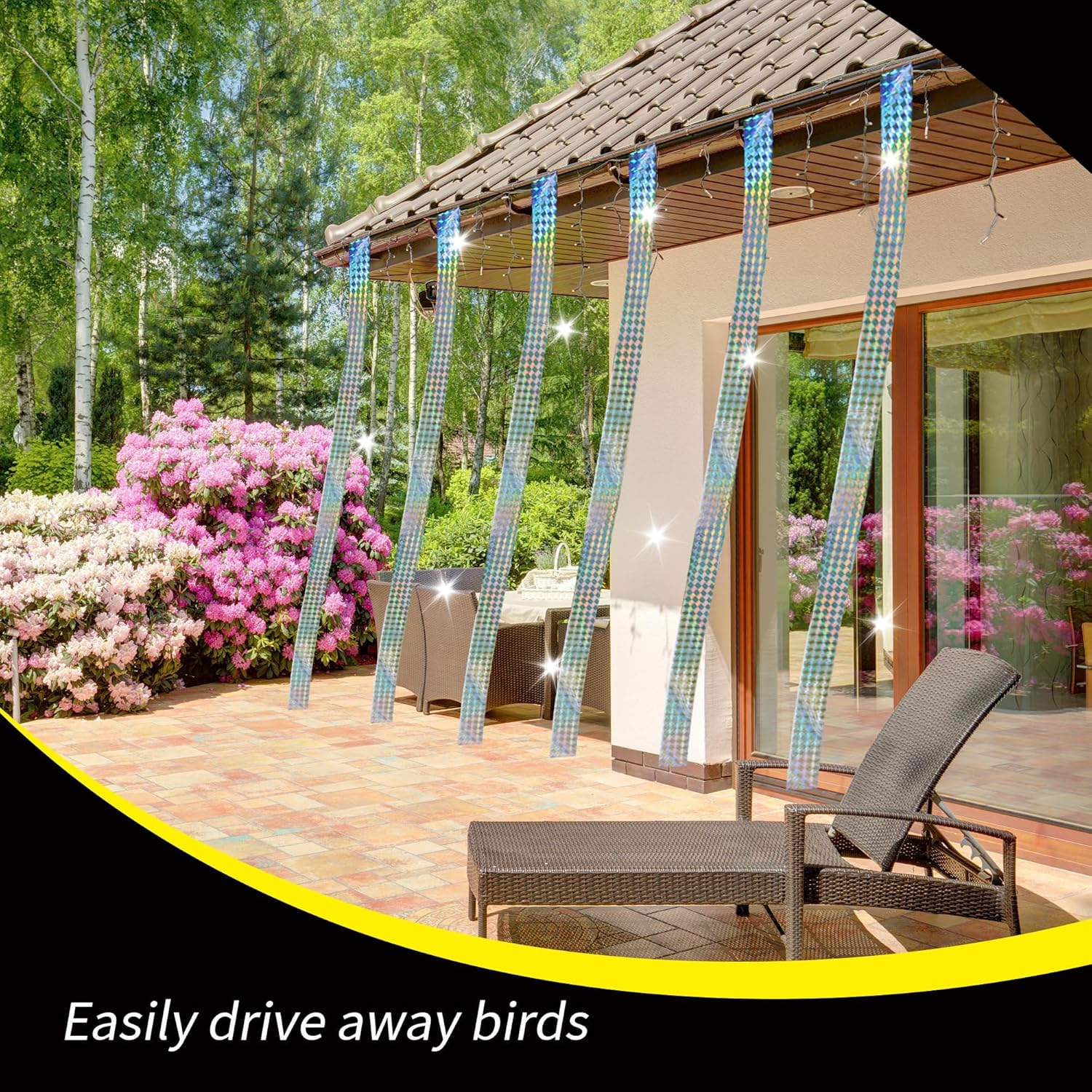 Bird Scare Tapes 500FT*2 Reflective Flash Tape for Birds, Bird Scare Device Double Side Ribbon Scare Birds Away for House, Garden, Yard, Orchard image number 3