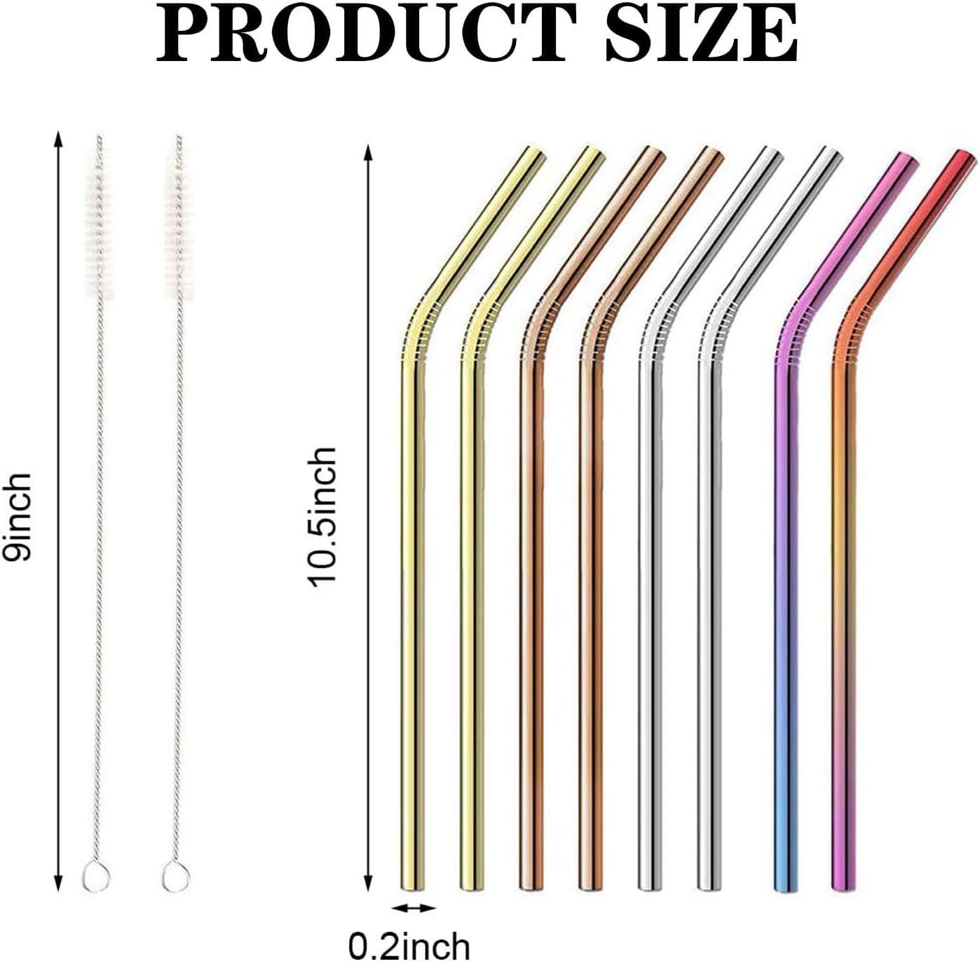 Stainless Steel Straws 8 Pack - Reusable Metal Straws with Cleaning Brushes | Straws for Smoothies丨Contains Two Cleaning Brushes image number 2