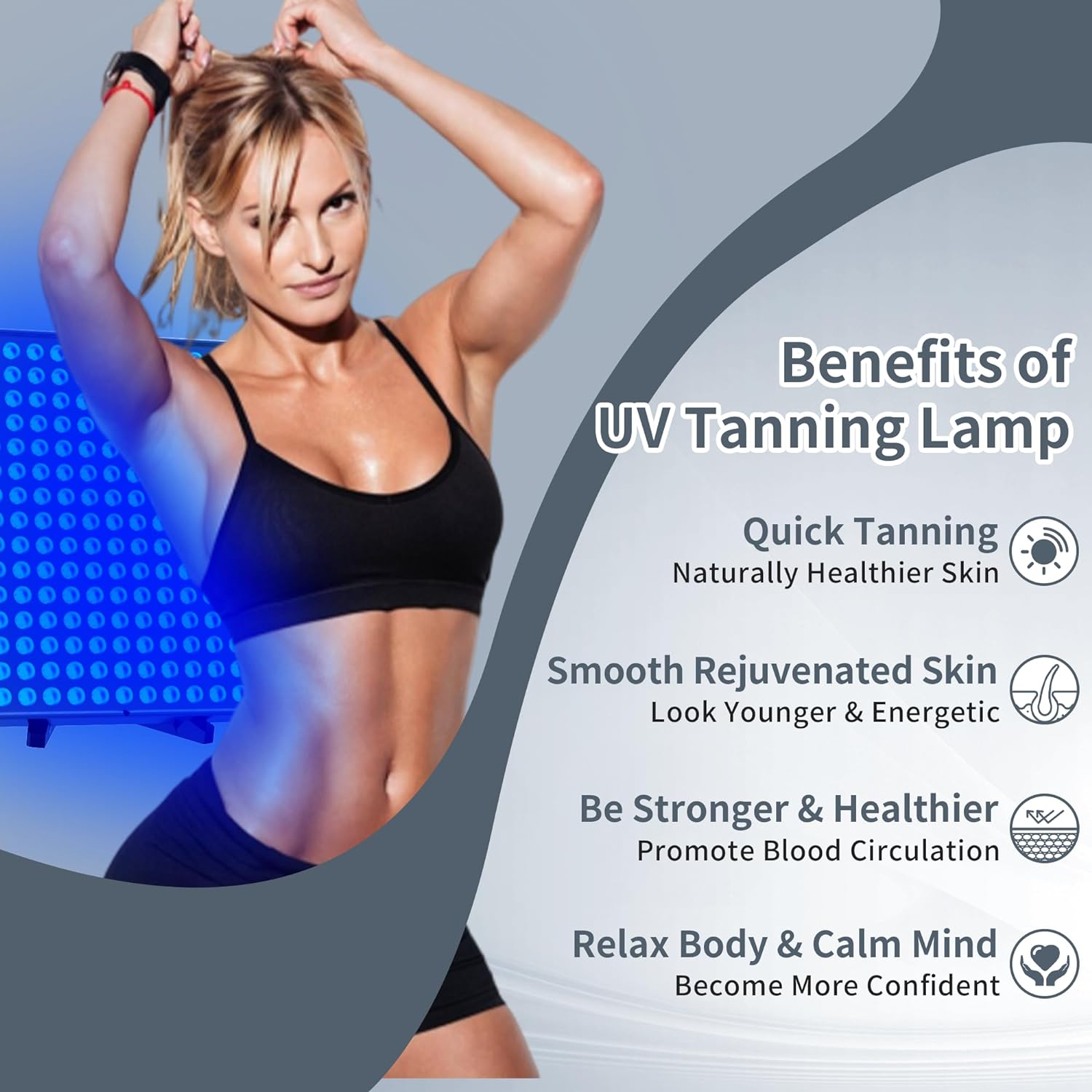 Solarium for Home, 460 NM Portable Tanning Lamp with 225 Leds, 45 W Face Solarium, Adjustable Stand and Hanging Hooks, Face Tanner Solarium for Home for Body image number 1