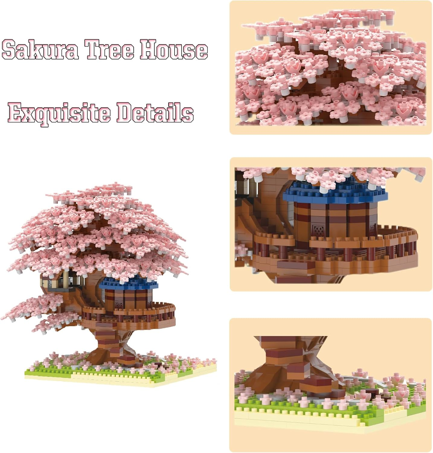 Pink Cherry Blossom Tree House Micro Blocks Model, Building Blocks Set with LED, Bricks Architecture Kit, Cherry Blossom Tree Building Set for Adults and 14+Kids(2151 Pieces) image number 4