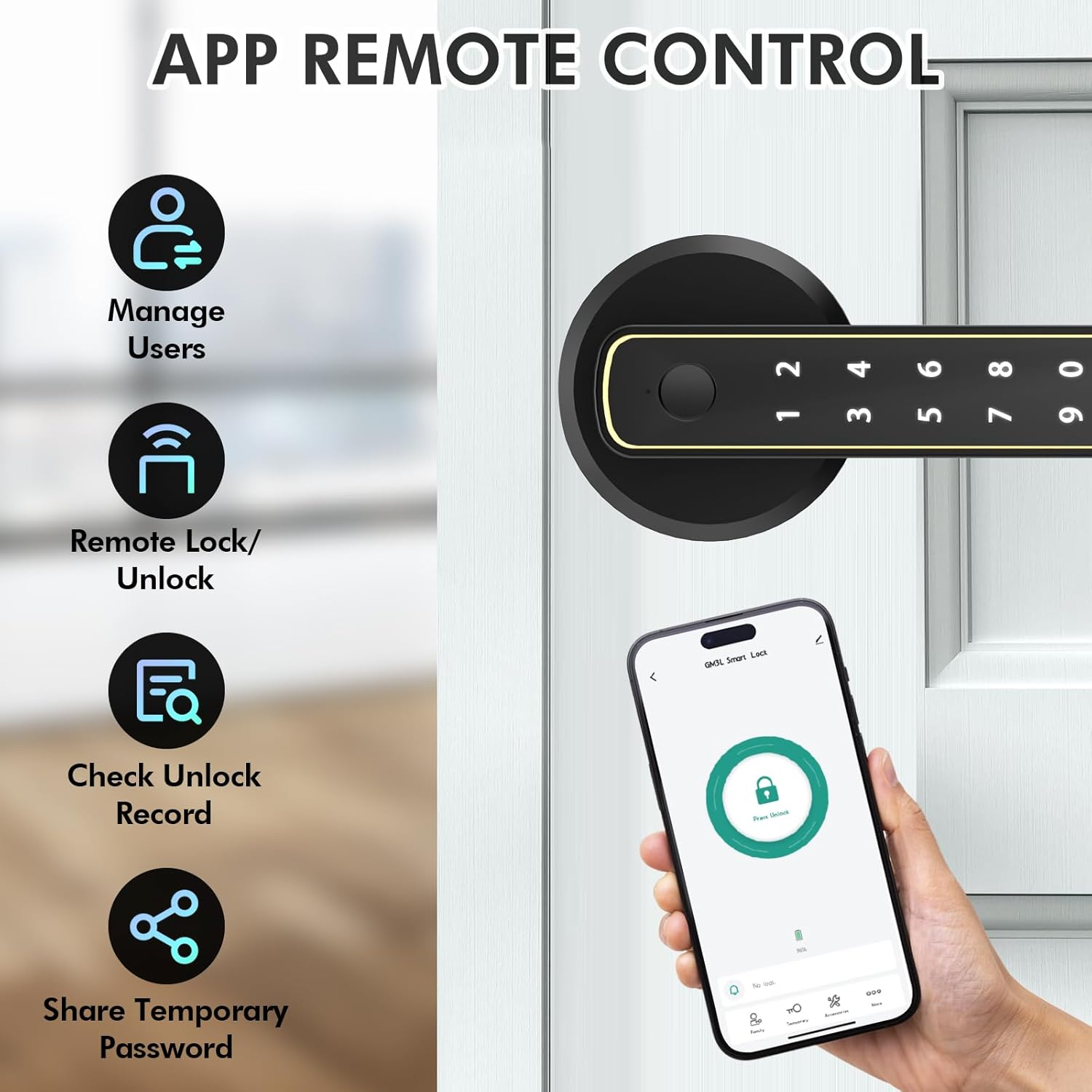 YOPOWER Smart Door Lock, Fingerprint Keyless Entry Door Lock with Handle, Biometric Electronic Door Lock with App for Home/Office/Bedroom/Apartment - Black - Model 2 image number 6