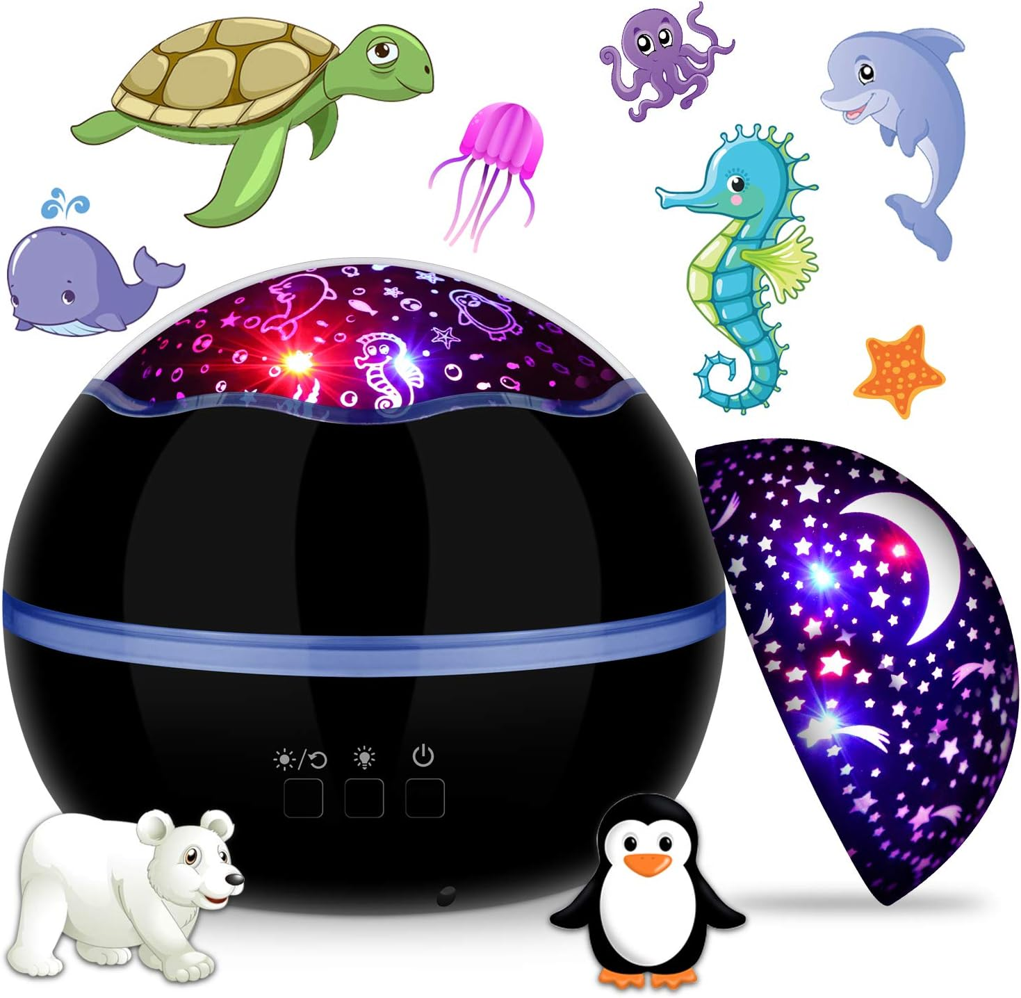 360&deg; Rotating Night Light Star Projector for Kids Room, 2 in 1 Starry Sky and Sea World, Multi Colors Baby Bedroom Ceiling Wall Decor, Best Gift Boys Girls Birthday Festival (Blue)