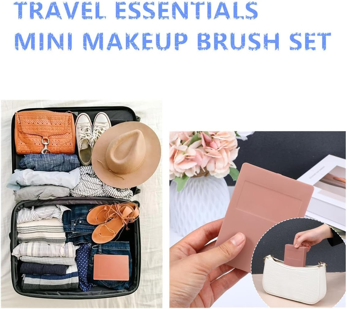 Travel Makeup Brush Set, 5Pcs Mini Make up Kit Portable Complete Function Cosmetic Brushes Kit Cheap Makeup Brush Kit Cute Makeup Brush for Eyeshadow, Powder, Foundation, Blush(5Pcs+Mirror) image number 2