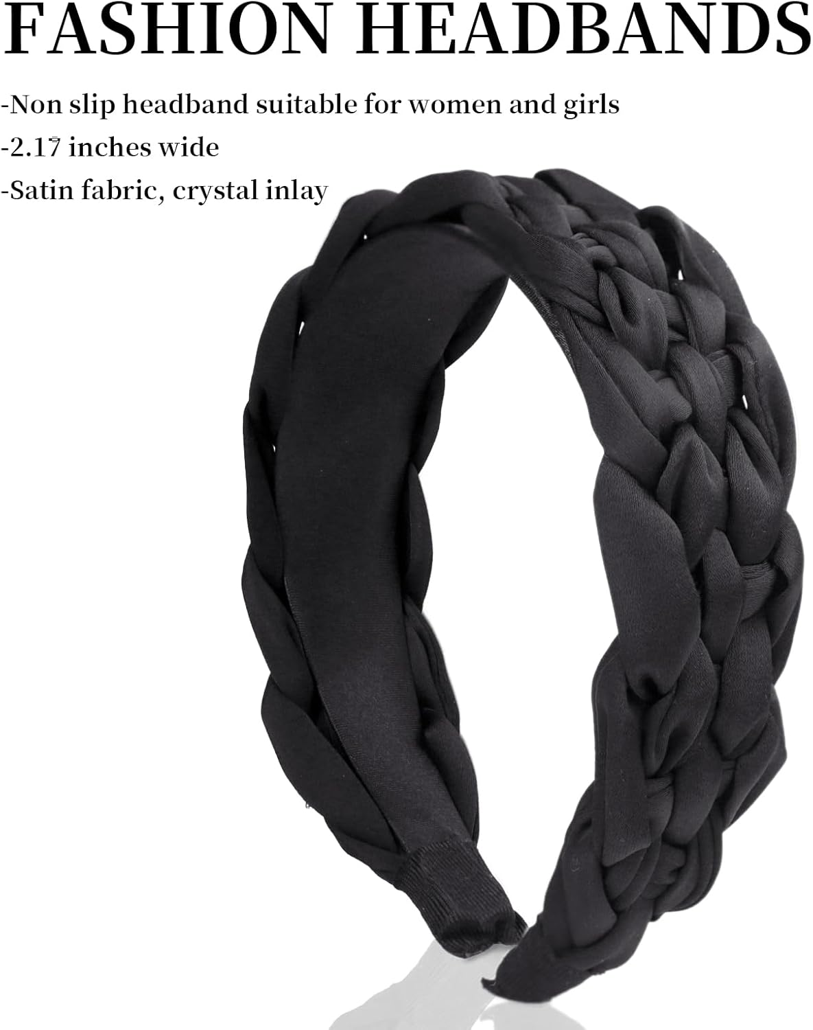 KU Women'S Non-Slip Headband Hair Accessories Girls - Elegant Hair Band Braided in French Style, Vintage Headband & Hair Band in Black | Braided Hair image number 4