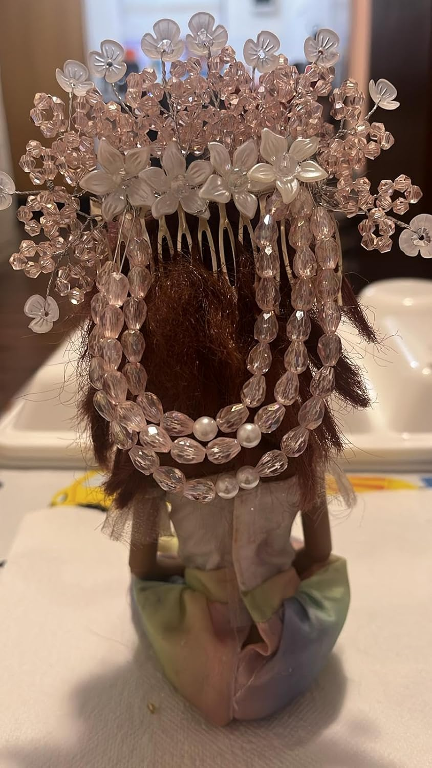 NTY Collections Bride Wedding Hair Clip Comb, Women Hair Combs Accessories,Crystal Hair Pins Bridal Hair Comb Wedding Hair Accessories Decorative Hair Comb Clips for Women -Pink Pack of 1 image number 5