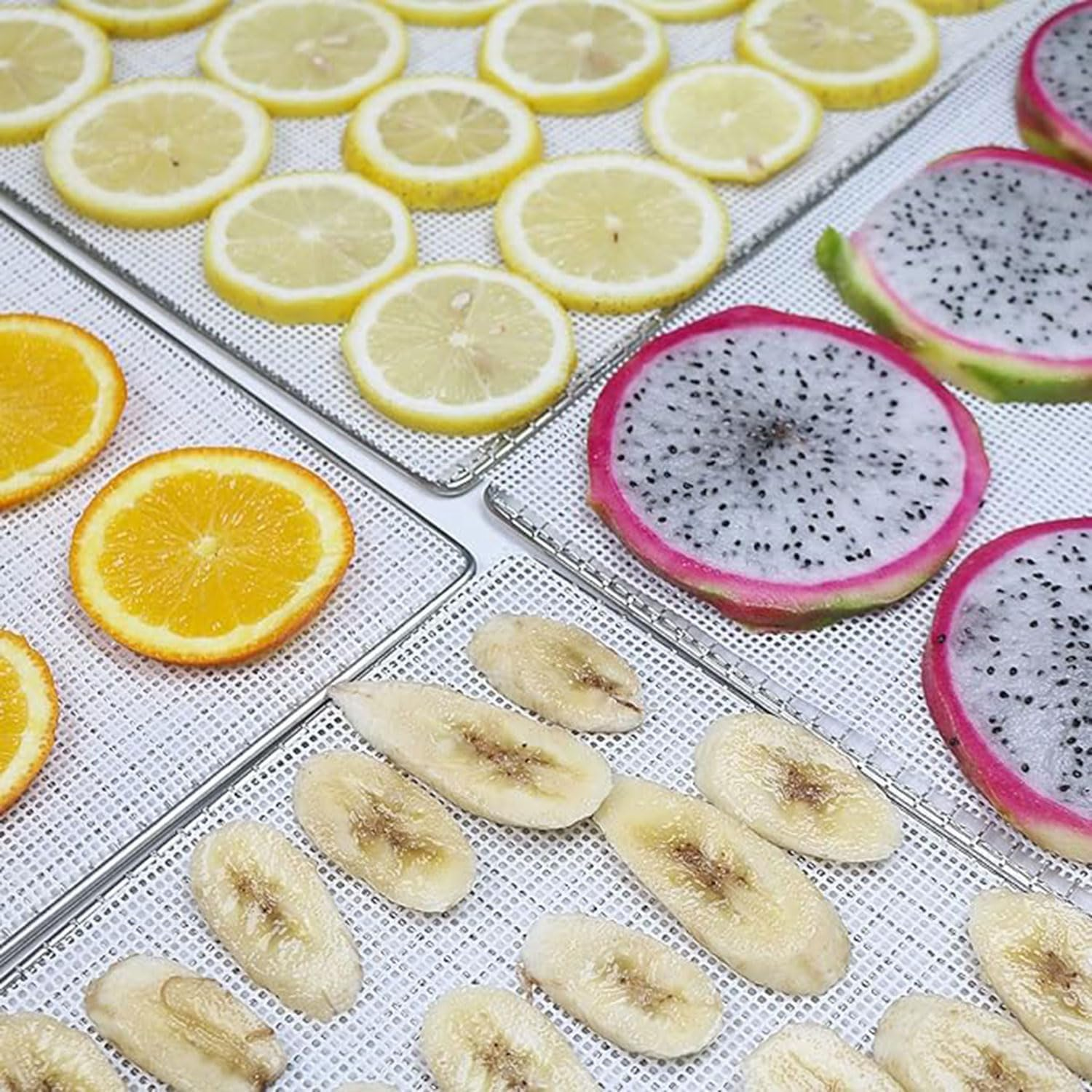 8Pcs Food Fruit Dryer, Silicone Dehydrator Sheets, Steamer Mesh Mats for Food Dehydrator and Freeze Dryer, Reusable Non Stick Fruit Dehydrator Sheets, Dehydrator Tray Liner, Baking Mats image number 4