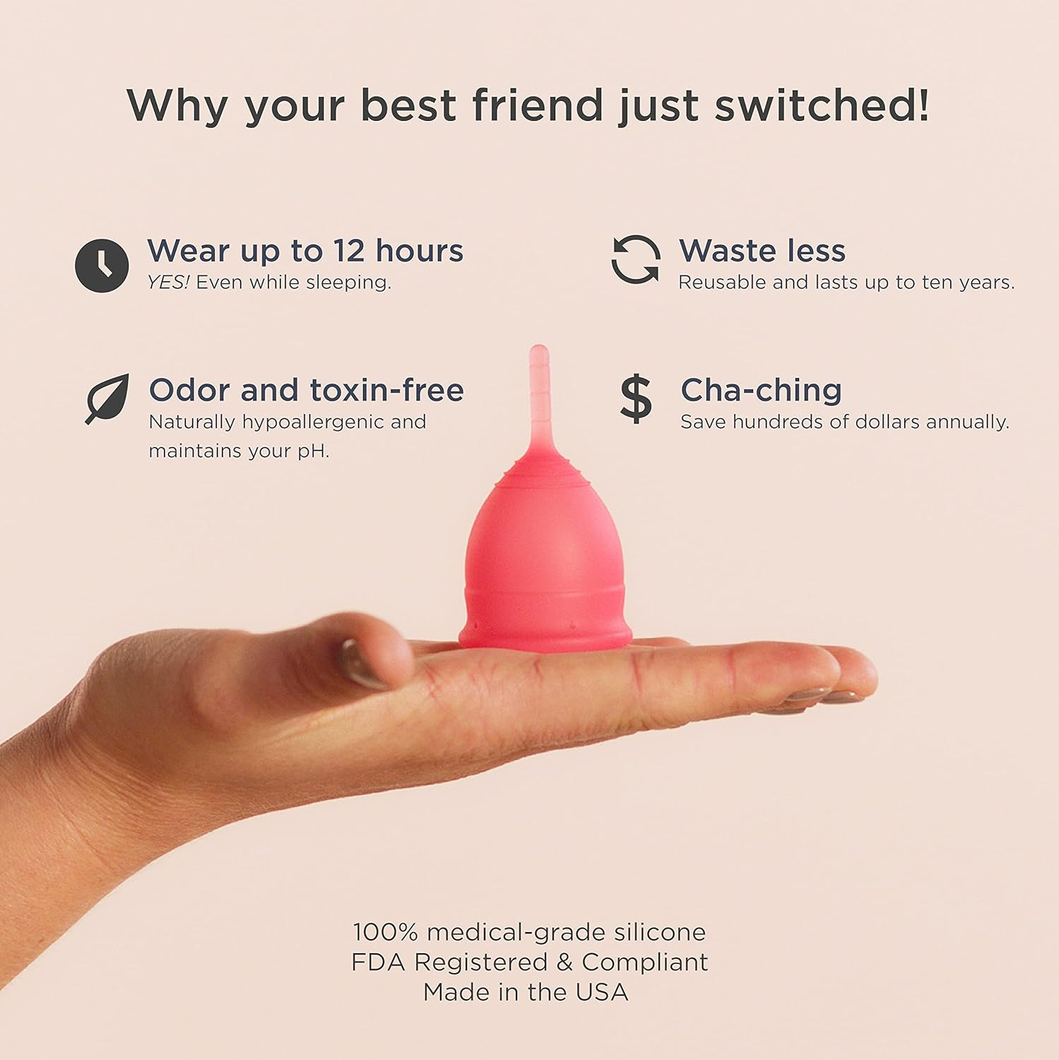Saalt Menstrual Cup - Premium Design - Most Comfortable Period Cup - #1 Active Cup - Wear for 8 Hours - Soft, Flexible, Reusable Medical-Grade Silicone image number 3