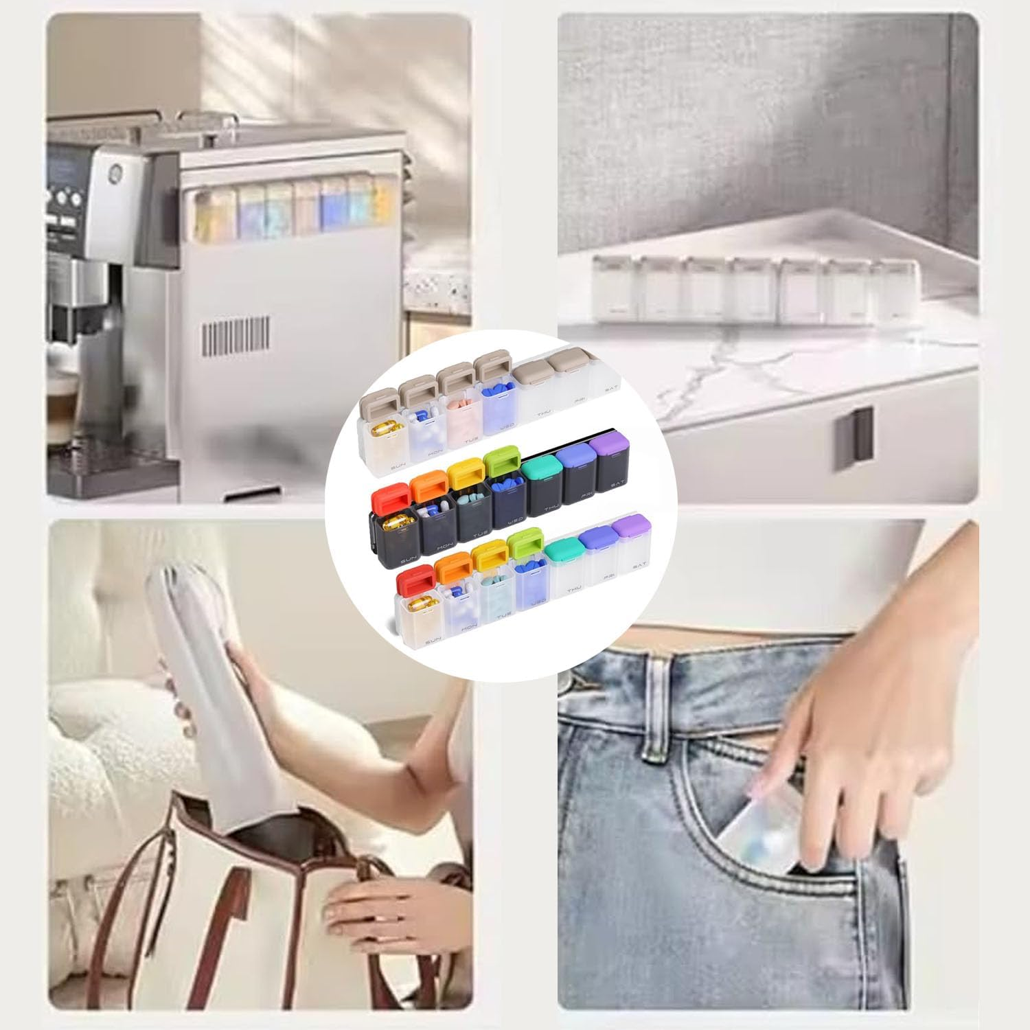 Weekly Pill Organizer with Sealed Lid, Magnetic Weekly Pill Dispenser Box for Fridge, Plastic Removable Large Capacity Pill Case for Supplement Vitamins Fish Oil Easy to Open Medicine Box (Grey) image number 5