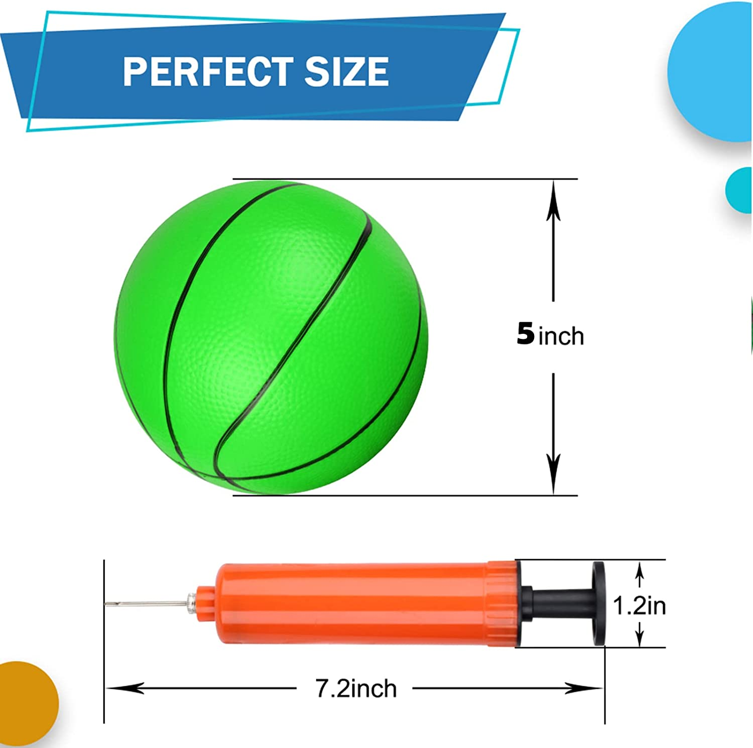 5 Inch PVC Mini Basketball for Indoor Hoops, Soft 5" Rubber Small Replacement Ball for over Door Hoop Sets, Little Balls for Adults & Kids