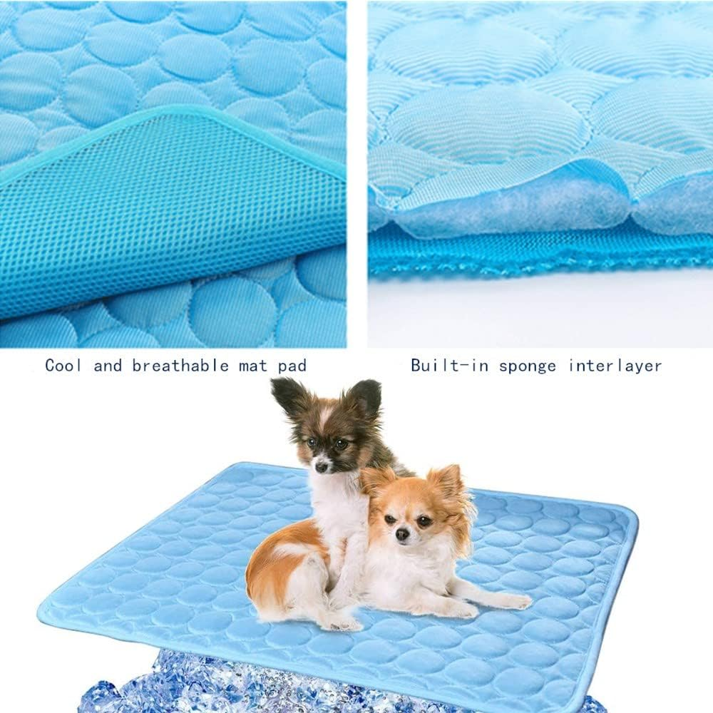 Cooling Mat Pad for Dogs Cats Ice Silk Mat Cooling Blanket Cushion for Kennel/Sofa/Bed/Floor/Car Seats Cooling for Outdoor or Home (Dog Cooling Mat- 28 X 22Inblue)