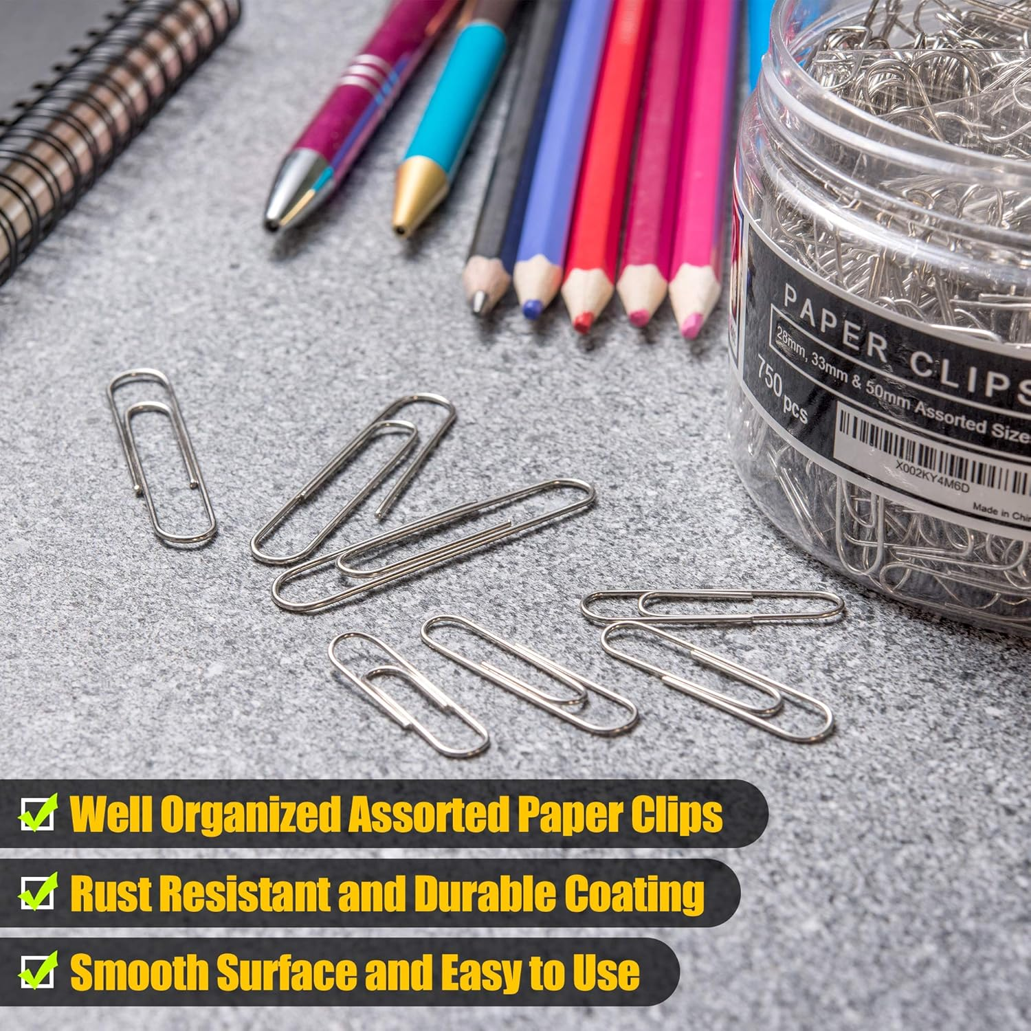 750 Paper Clips Assorted Sizes Small, Medium and Large Paperclips for Paperwork Ideal for Home, School and Office Use (Assorted, Silver)