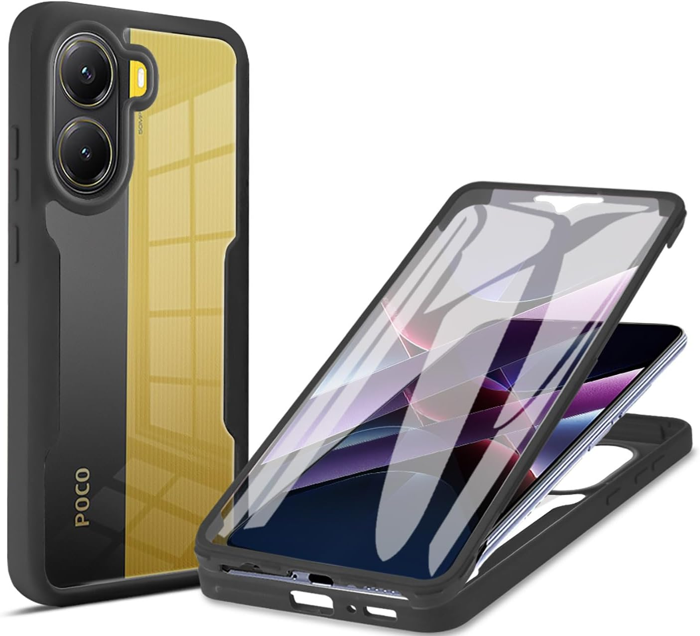 ILING Transparent Case for Xiaomi Poco X7 Pro 5G, 360 Degree Full Body Shockproof Protective Case with Built-In Screen Protector, Ultra Thin Hard PC Silicone TPU Mobile Phone Case (Black)