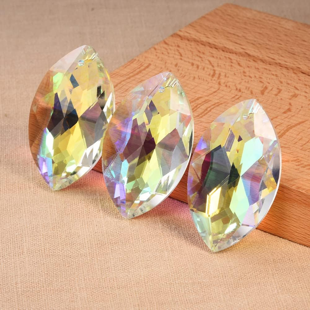 Loveunited 10Pcs Crystal Pendants 1.5"/38Mm AB Oval Suncatcher - Hanging Crystals Prisms for Windows, Fengshui, Hanging Ornament for Decoration, Chandelier Crystals Replacement