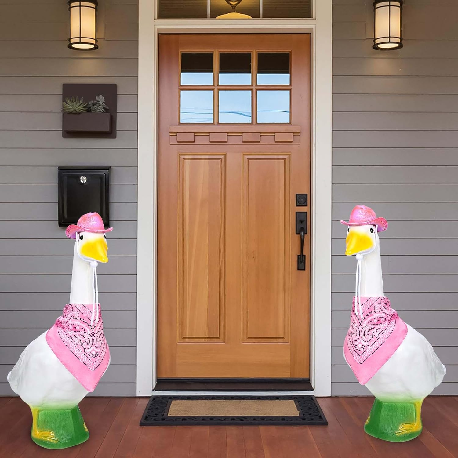 GANSHAYA Pink Porch Goose Outfits with Shiny Western Cowboy Hat for 23"/ 17'' Cement Goose Statue, Goose Clothes Outdoor Lawn Decor image number 6