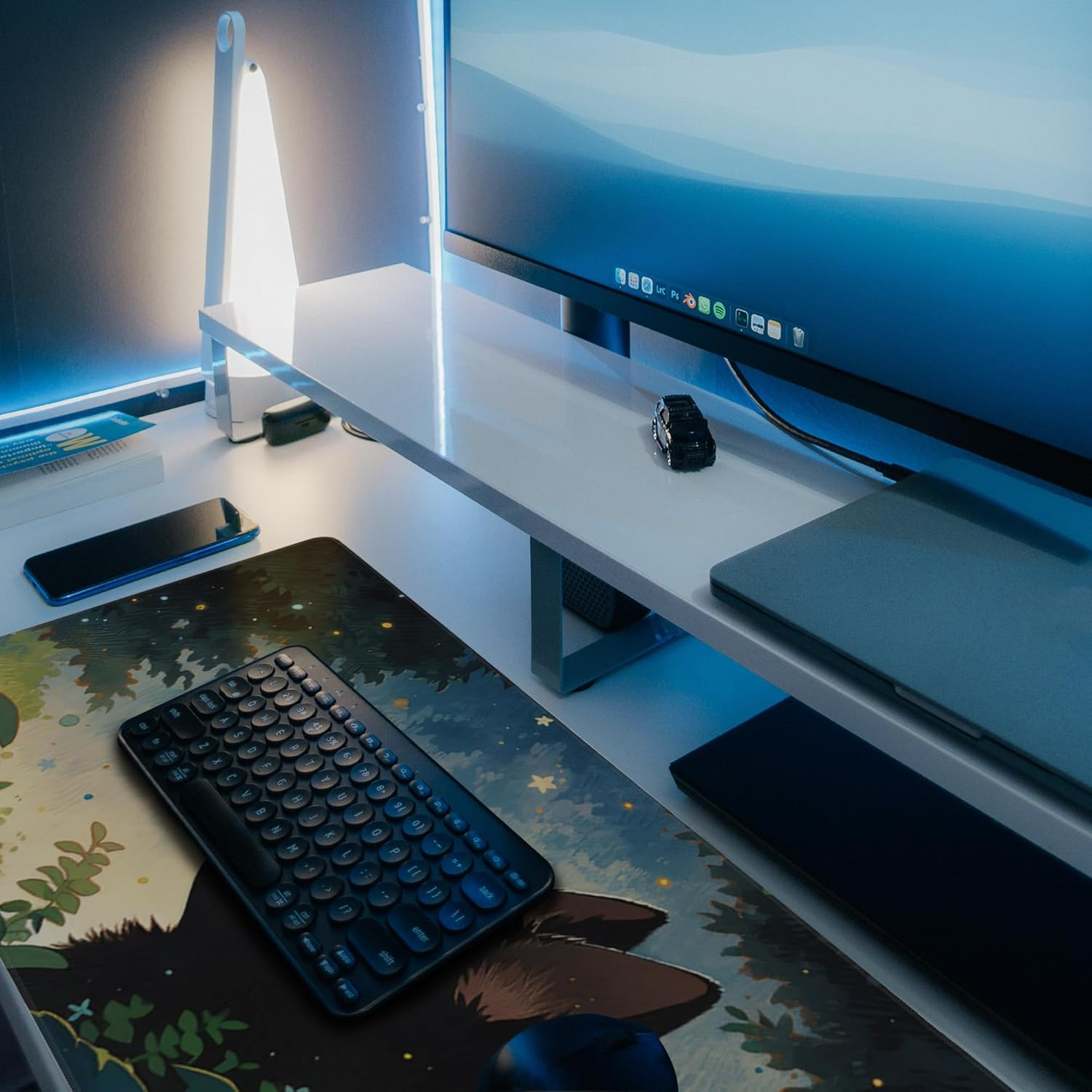 Desk Pad, Anime Cute Black Cat Extended Gaming Mouse Pad Large, 31.5"X11.8" Big Mouse Pad with Non-Slip Base and Stitched Edge, Long Computer Keyboard Mouse Mat for Home Office Work