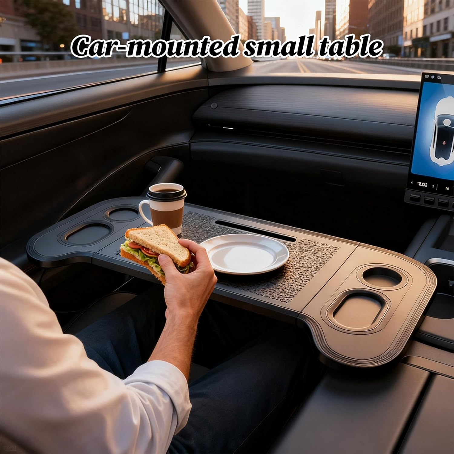 Food Tray for Car,Foldable Laptop Cup Tray,Food Desk Work Stand - for Camping Meeting Work Eating Travel Truck Van Snack Cup Computer Laptop Road Trip image number 2