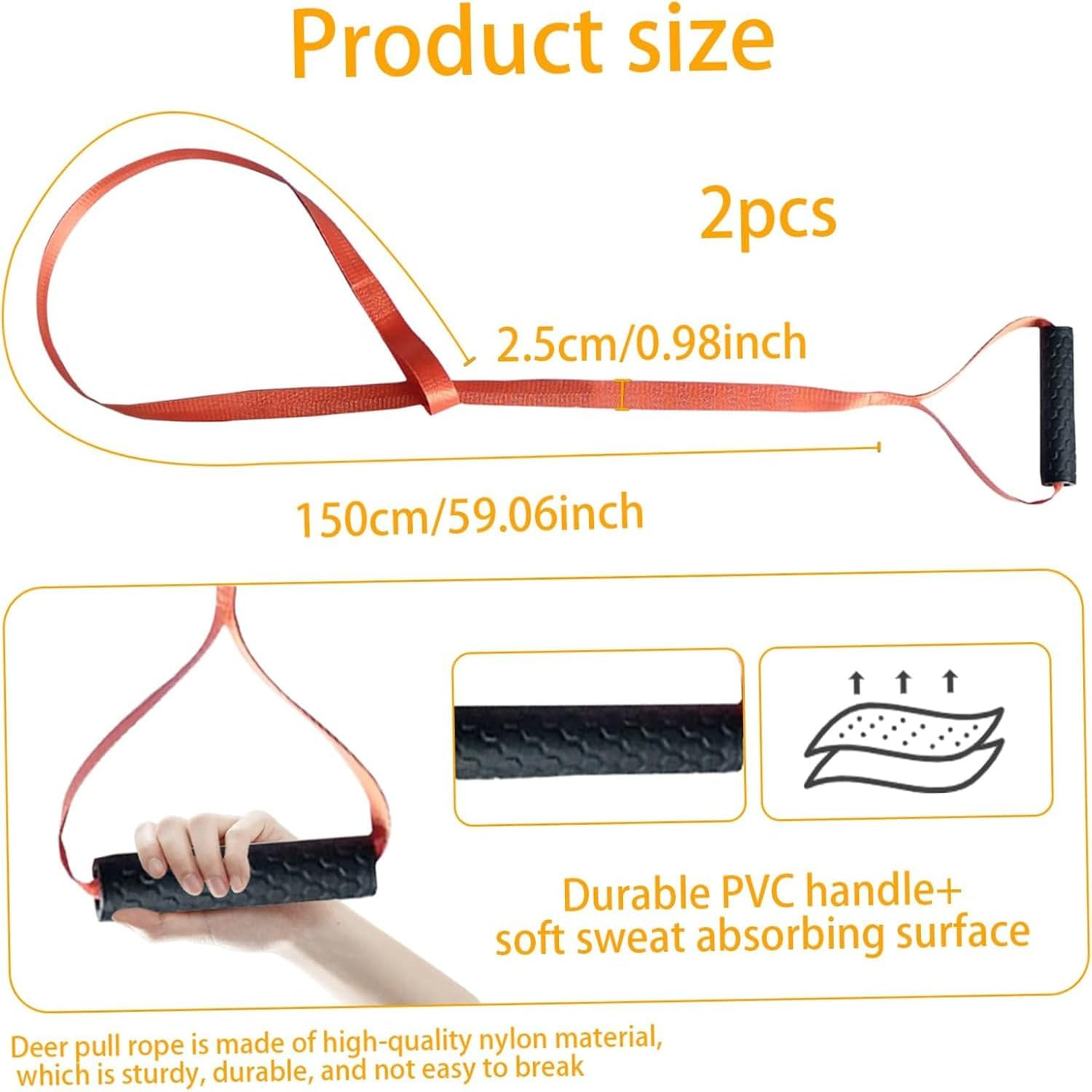 Deer Drag Harness, 2PCS Deer Drag Strap, Deer Pull Strap, Heavy Loading Deer Dragging Rope with Non-Slip Handle, Deer Drags Rope for Hunting Gear, Deer Hunting Harness Strap image number 3