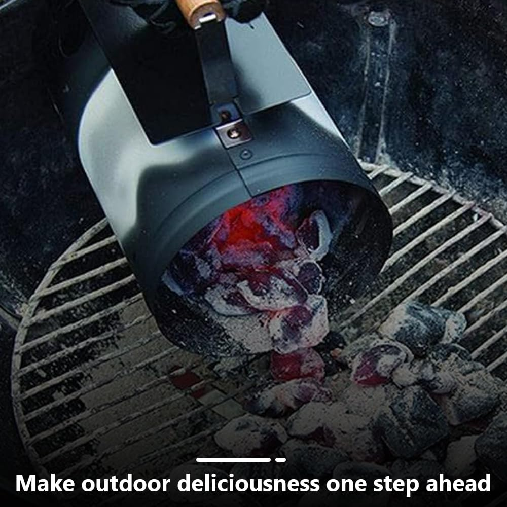 Heavy Duty Charcoal Chimney Starter for BBQ Grill, Fast Fire Starter with Heat-Resistant Handle, Large Capacity for Outdoor Cooking, Briquette & Coal Compatible, Black image number 2