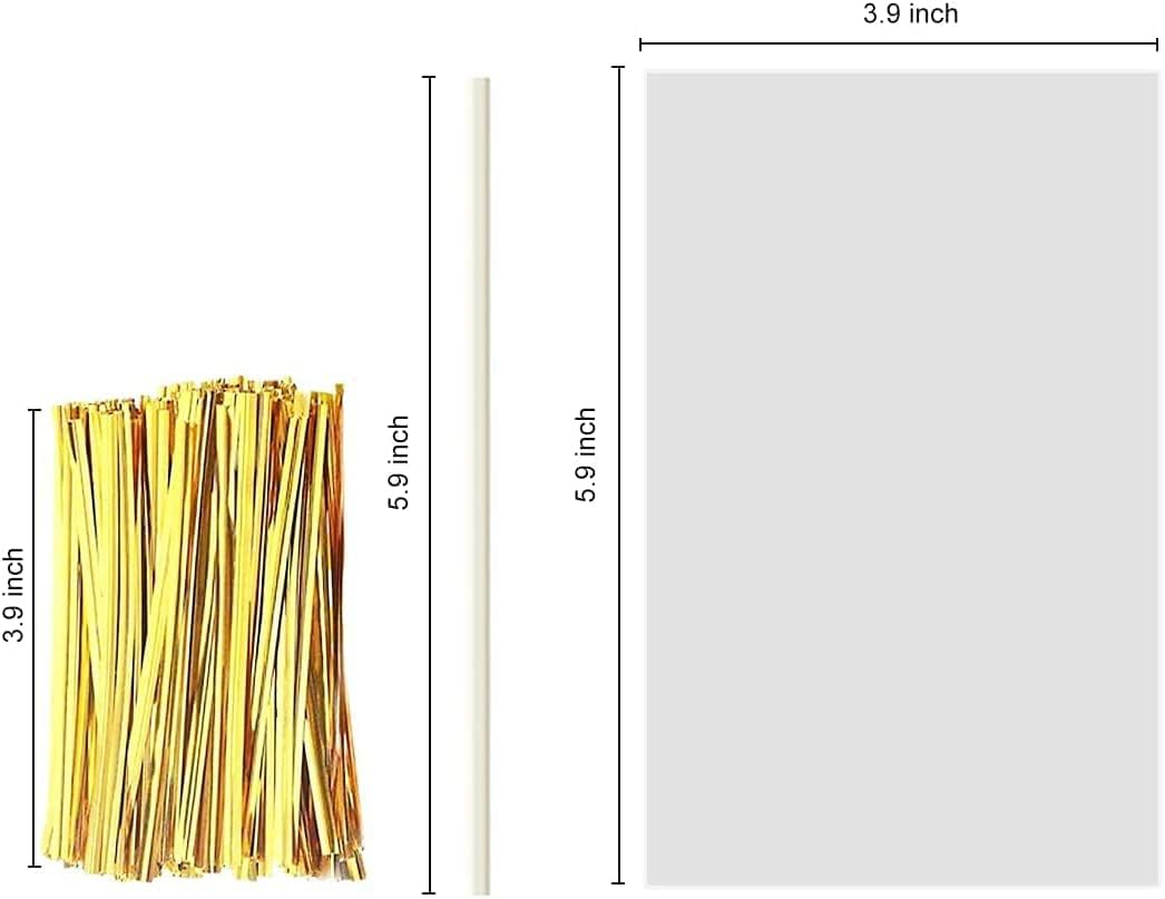 100Pcs Cake Pop Sticks and 100Pcs Parcel Bags, 100Pcs Colorful Metallic Twist Ties, for Making Lollipops, Cake Pops, Candies, Chocolates and Cookies (Large-5.9Inch) image number 5